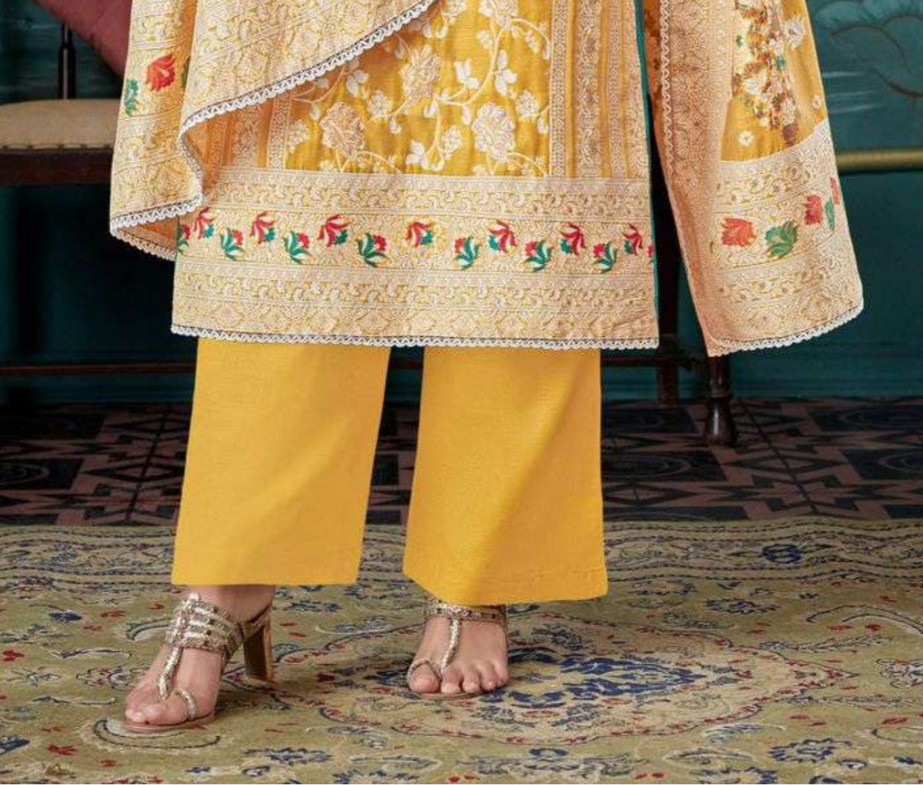 Yellow cotton outfit with a bright and cheerful vibe, perfect for casual days, haldi functions, and summer events.