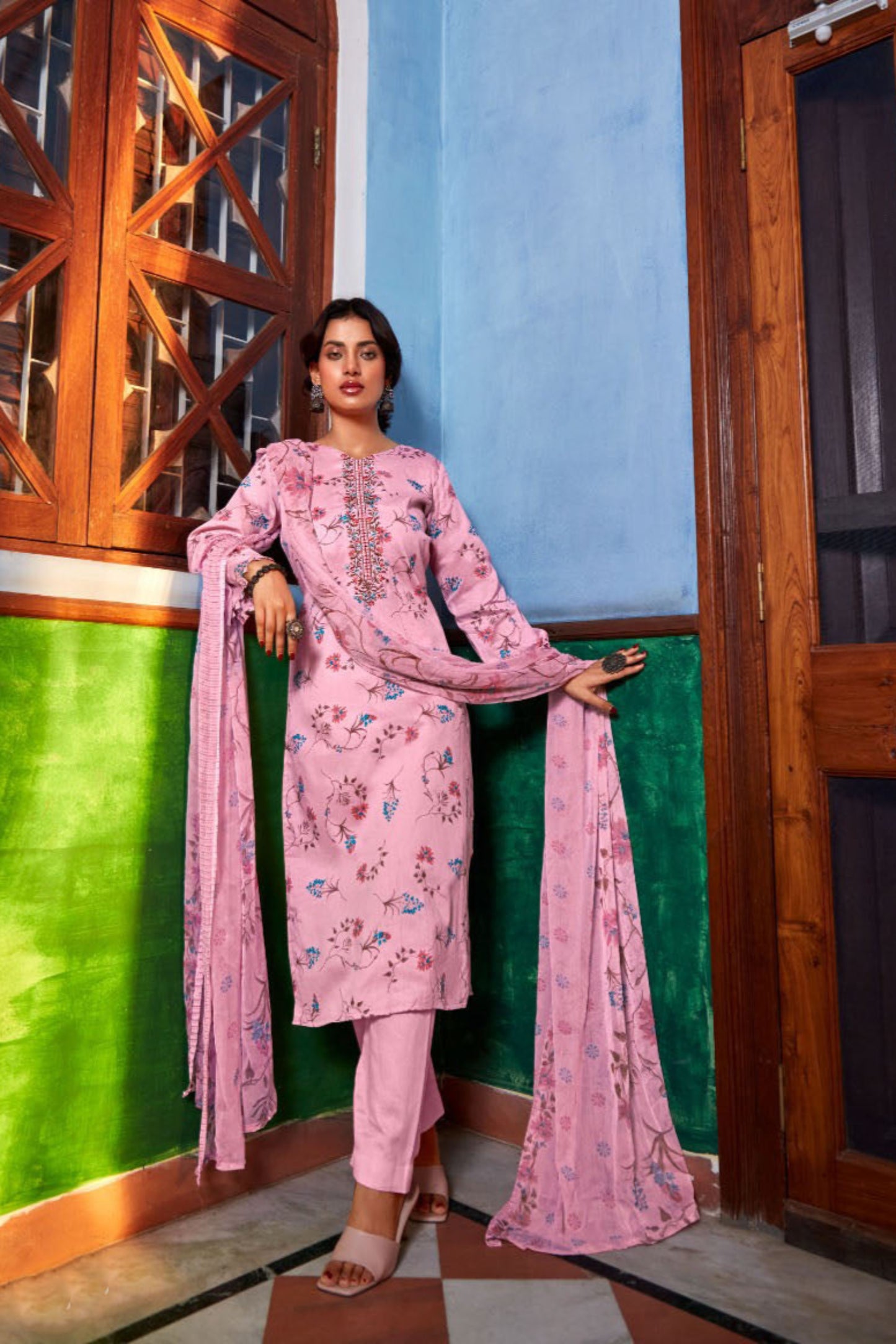Pink colour cotton wear reflects softness and charm – perfect for graceful day functions.