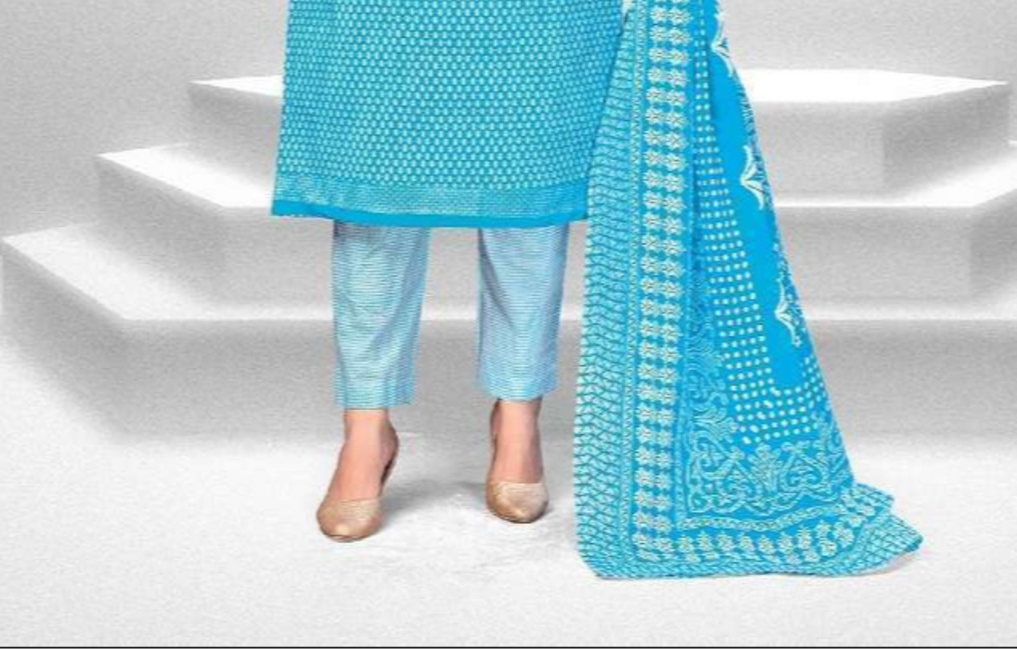 Indian Women's Wear Cotton Printed Salwar Kameez Pant with Dupatta