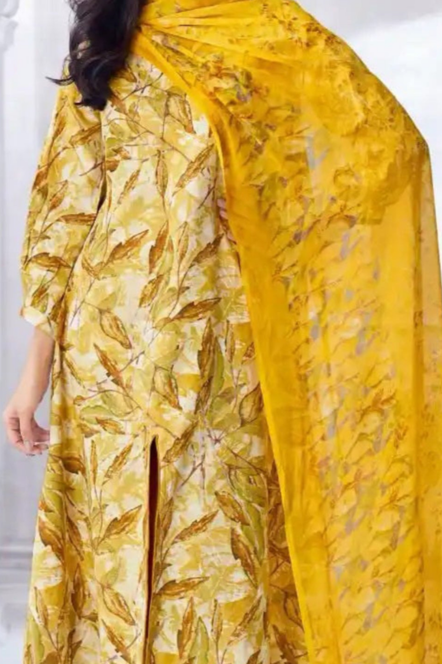 Mustard yellow cotton outfit with a bright and earthy charm, ideal for festive occasions, casual outings, and everyday ethnic wear.