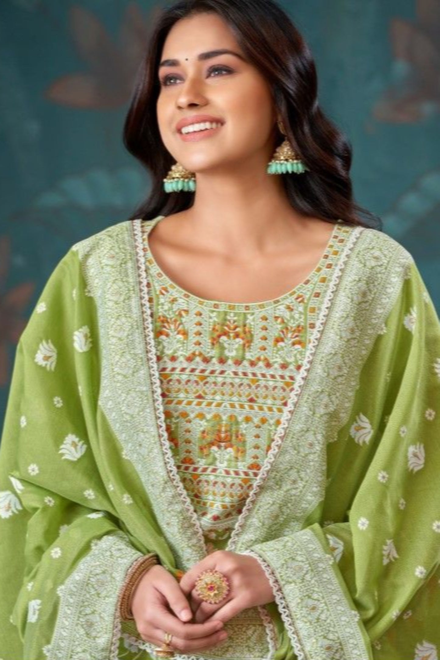 Pistachio green cotton outfit with a fresh and soothing feel, perfect for everyday wear, summer outings, and festive mornings.