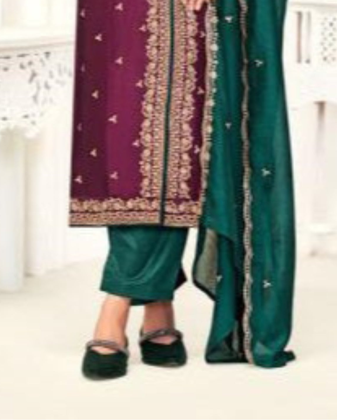 Wine-colored cotton outfit with a rich and sophisticated feel, perfect for evening functions, festive occasions, and elegant everyday wear.