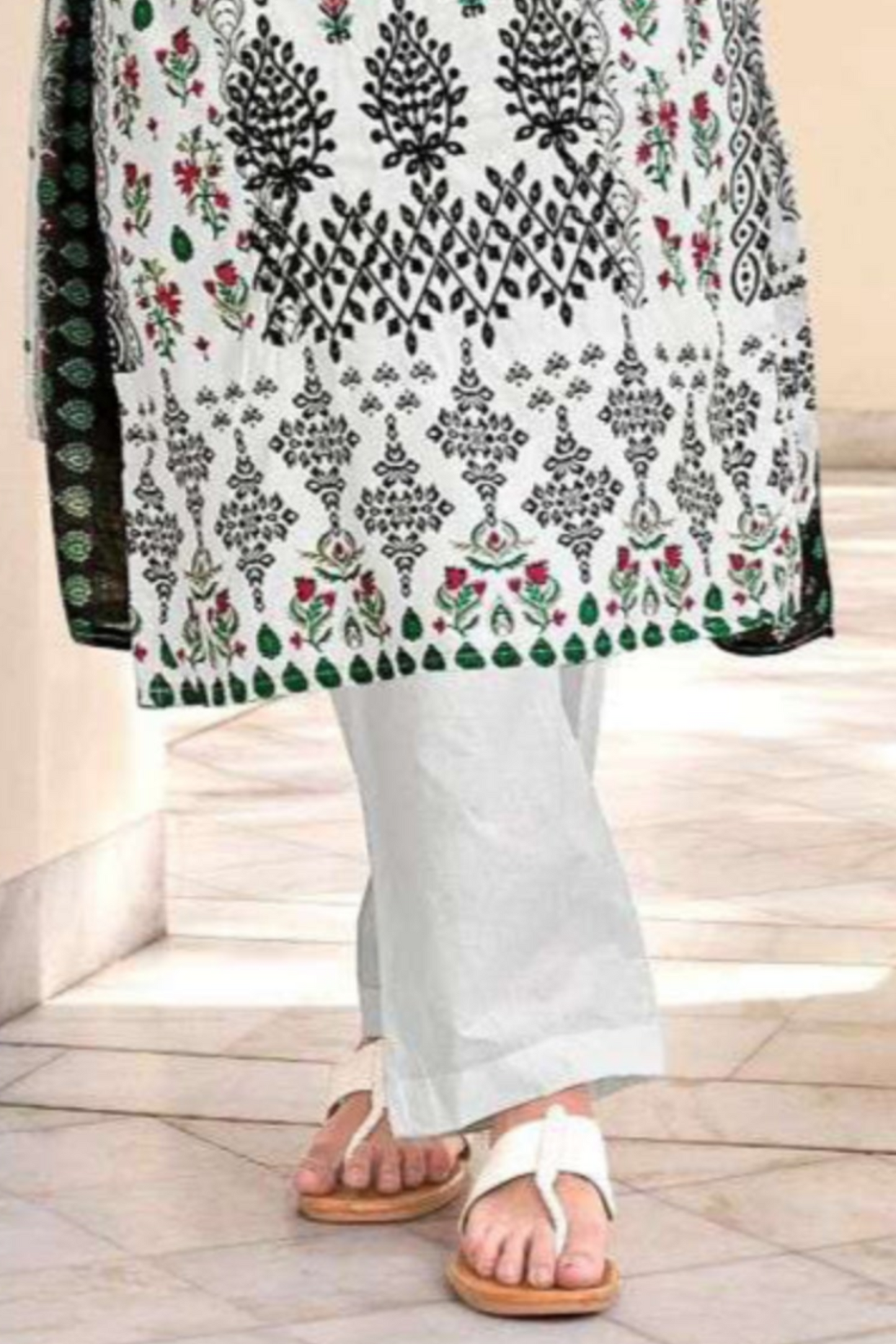 White cotton outfit with a clean and timeless look, perfect for daily wear, spiritual events, and summer gatherings.
