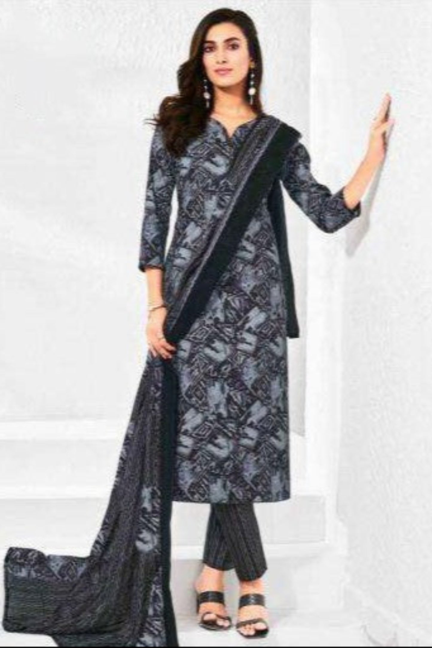 Prussian Blue Premium Print Pure Cotton Shalwar Kameez