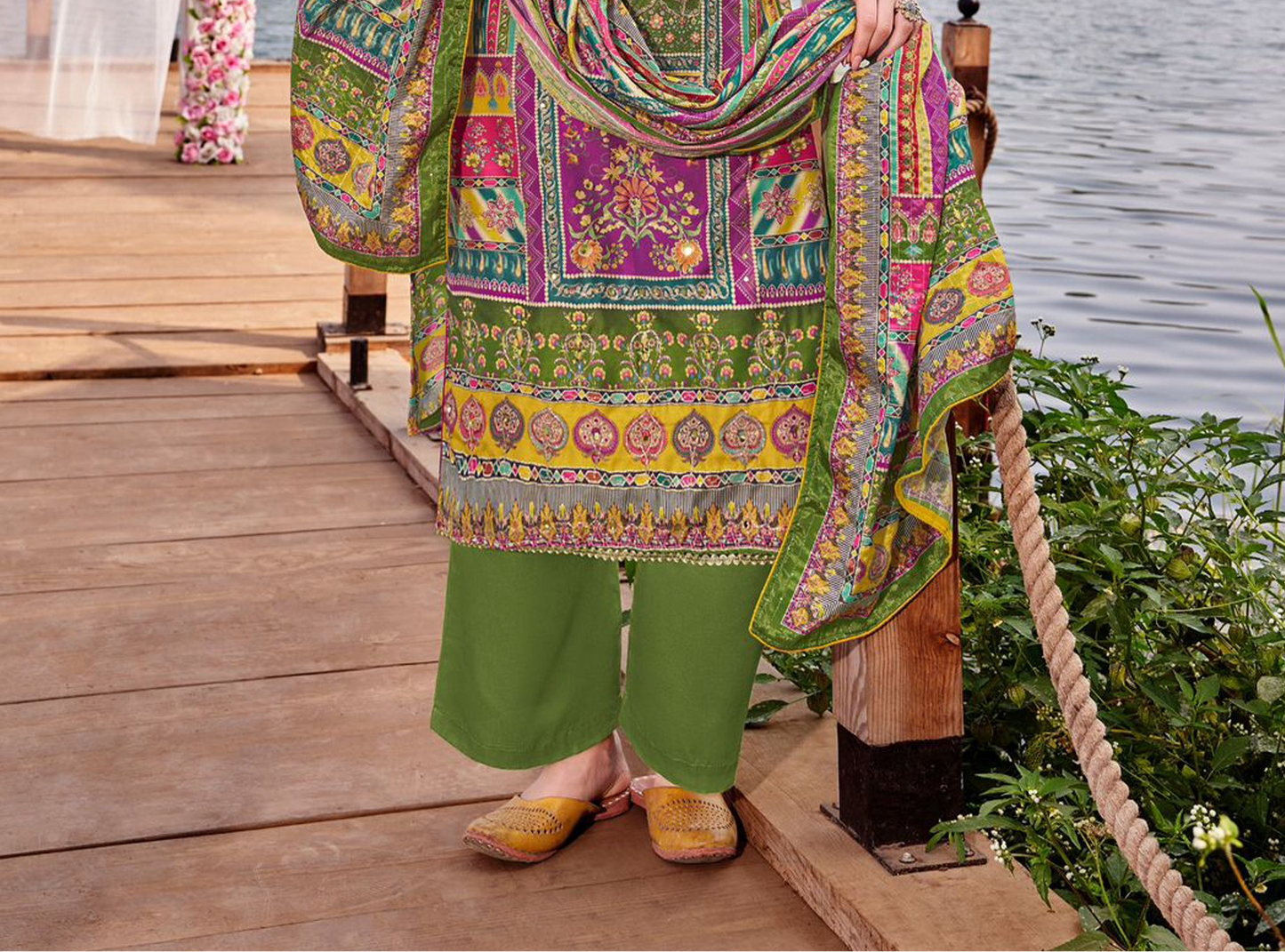 Green colour cotton wear symbolizes freshness and festivity – great for Mehndi or family gatherings.