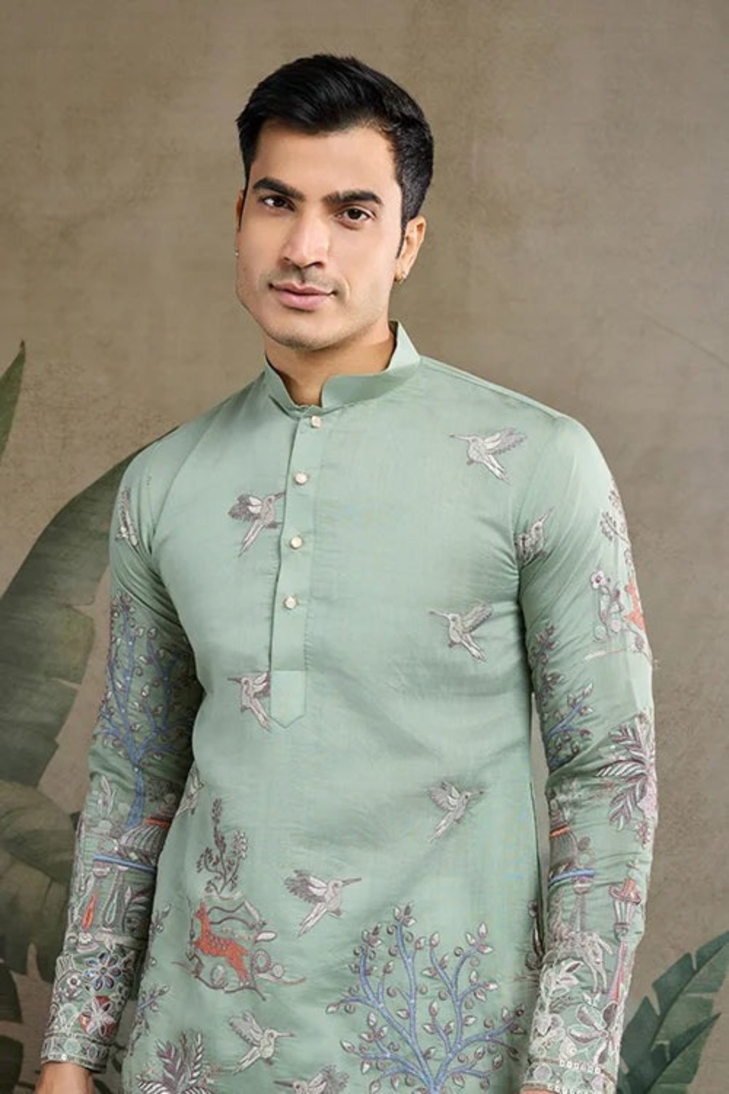 Premium Pista Green Color Viscose Silk Kurta Set For Man Real Mirror Work With Matching Pant