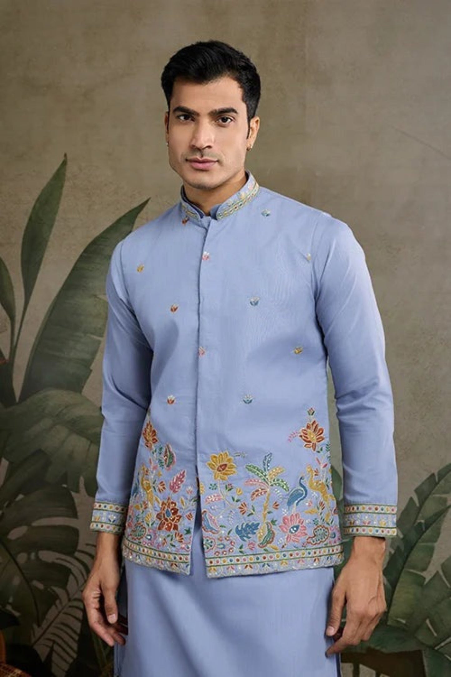 Elegant Sky Blue Color Viscose Silk Kurta Set For Men Real Mirror Work With Matching Pant