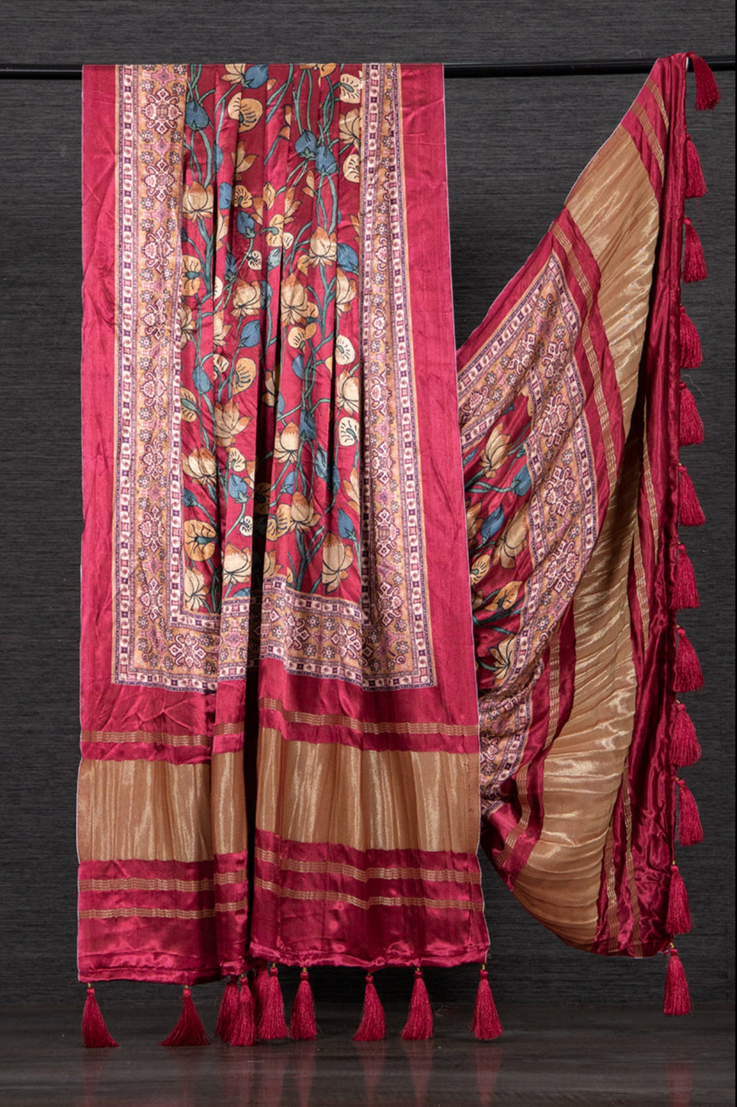 Bright pink color Gaji silk fabric with printed dupatta, featuring eye-catching patterns that add a lively and festive flair to any salwar kameez outfit.
