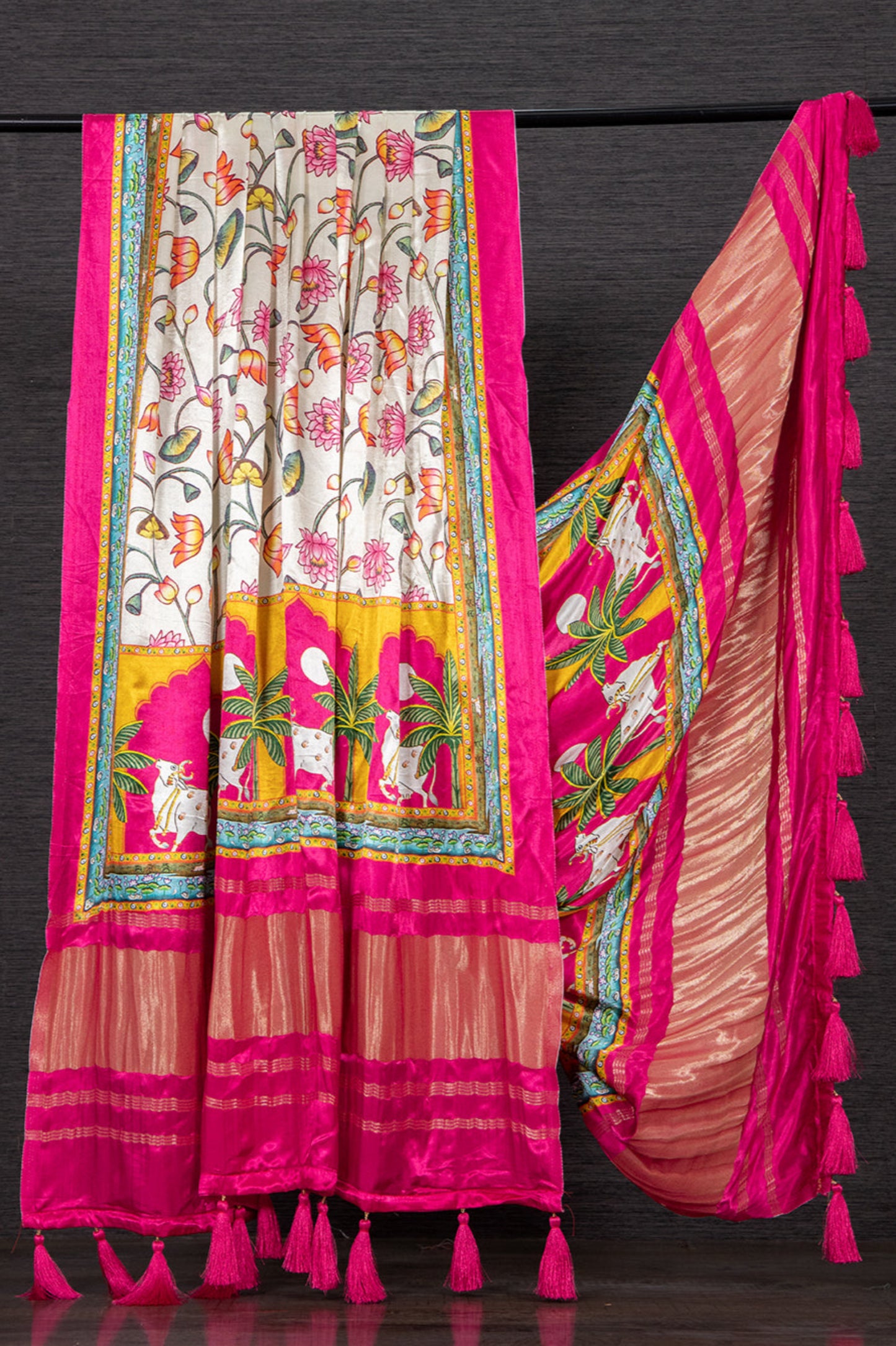Bright pink color Gaji silk fabric with printed dupatta, detailed with vibrant ethnic designs that bring energy and elegance to your salwar kameez ensemble.