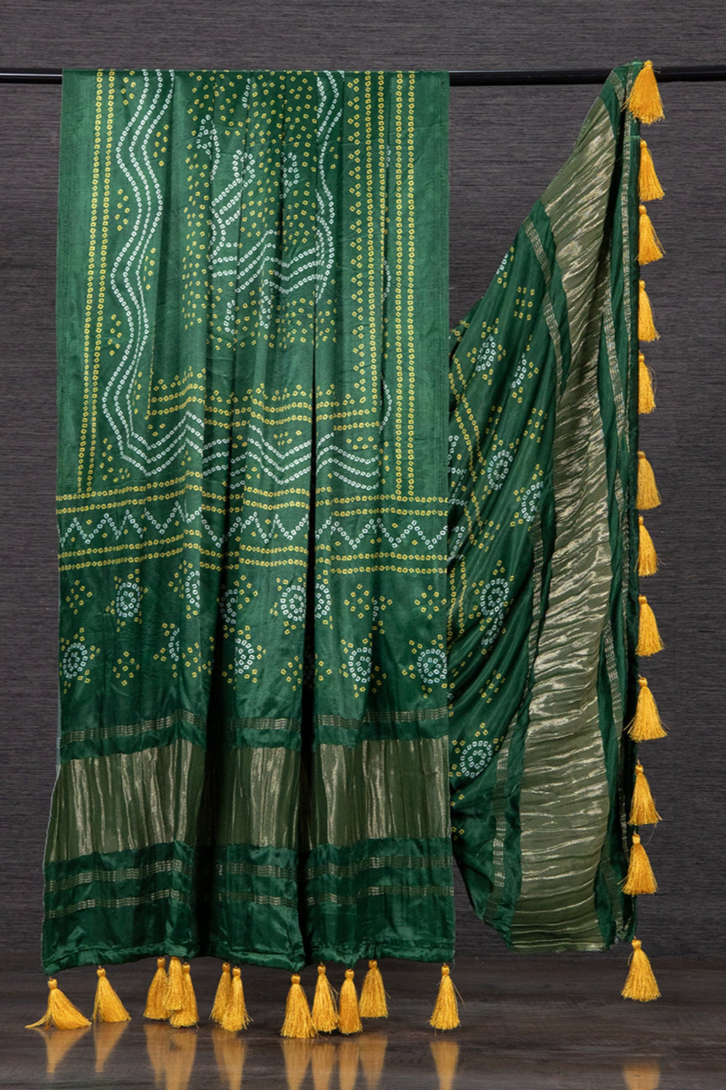 Dark green color Gaji silk fabric with printed dupatta, featuring intricate traditional patterns that add richness and depth to your ethnic salwar kameez look.
