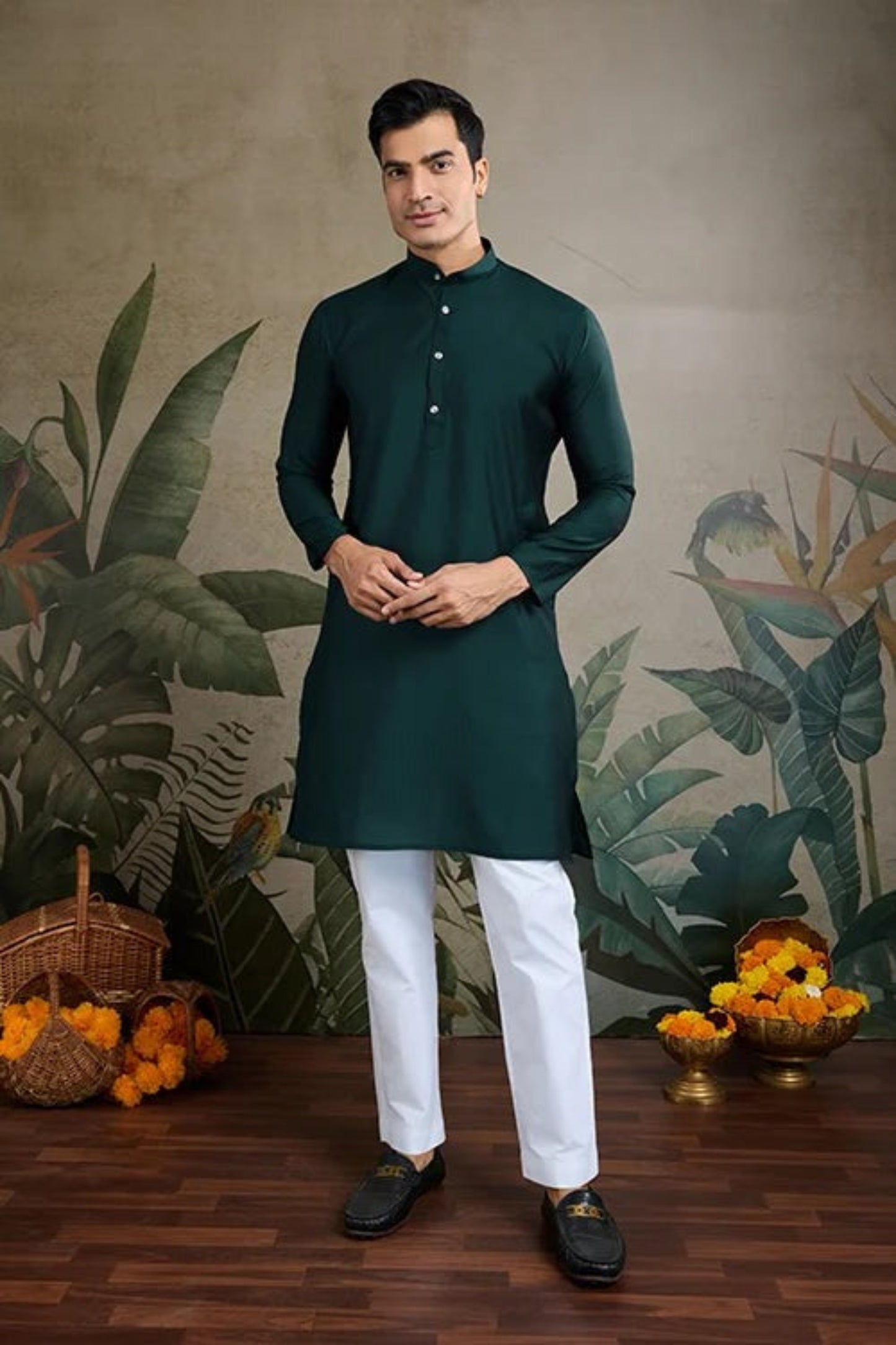 Exclusive Green Color Viscose Silk Kurta Set For Man Real Mirror Work With Matching Pant