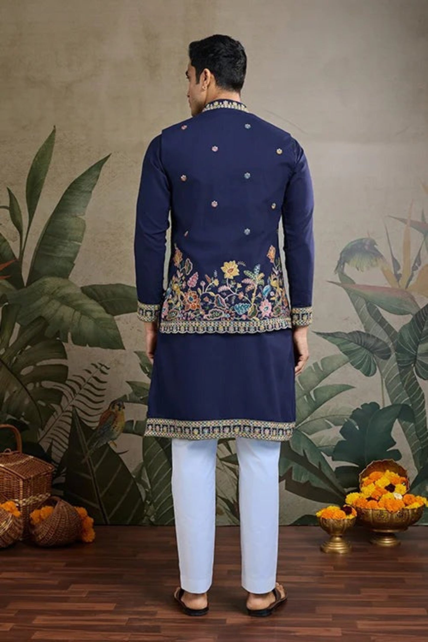 Exclusive Blue Color Viscose Silk Kurta Set For Man Real Mirror Work With Matching Pant