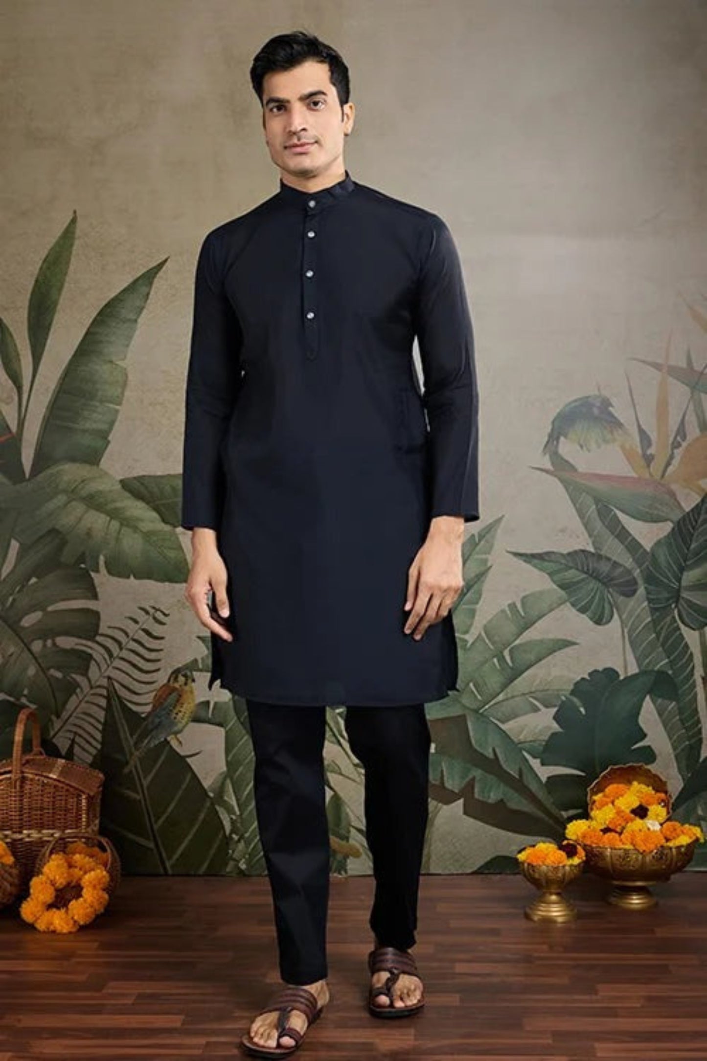 Premium Black Color Viscose Silk Kurta Set For Men Real Mirror Work With Matching Pant