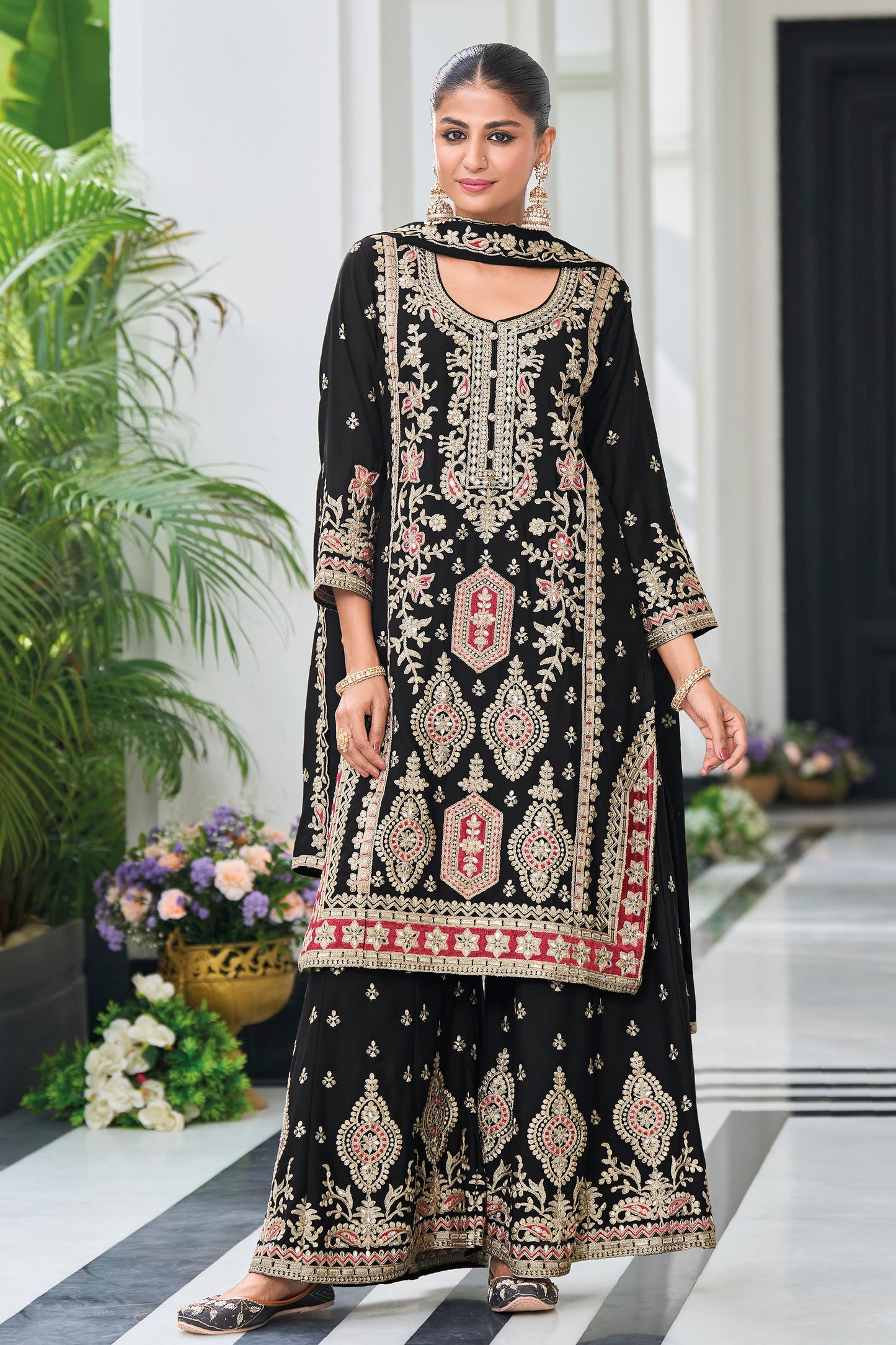 Ethnic Party Wear Style Pakistani Salwar Kameez Plazzo Suit With Dupatta