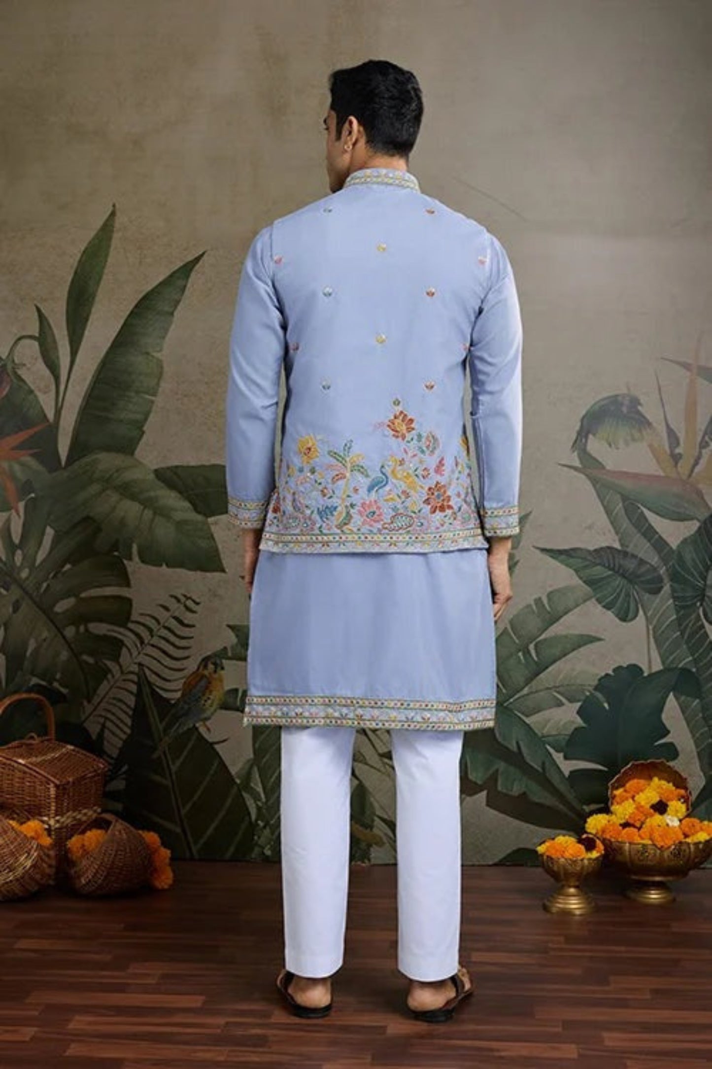 Elegant Sky Blue Color Viscose Silk Kurta Set For Men Real Mirror Work With Matching Pant