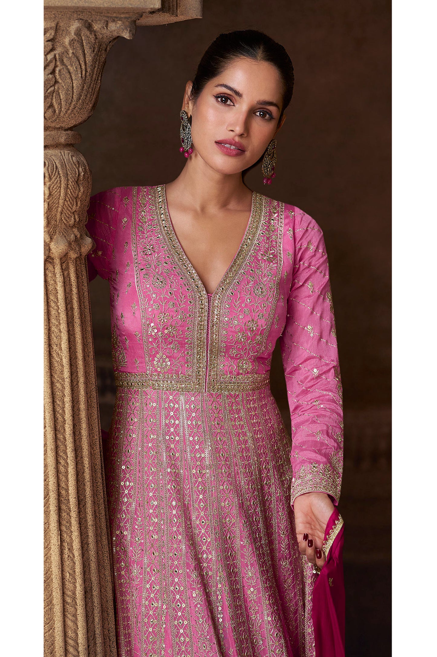 Heavy Embroidery Worked Stylish Real Georgette Anarkali Gown Dupatta Suits