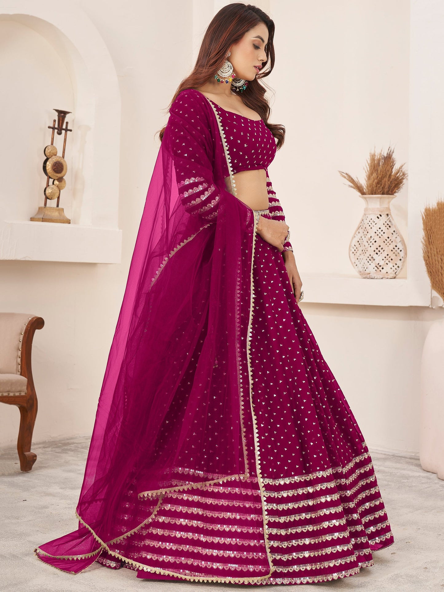 "Desi lehengas for American celebrations."