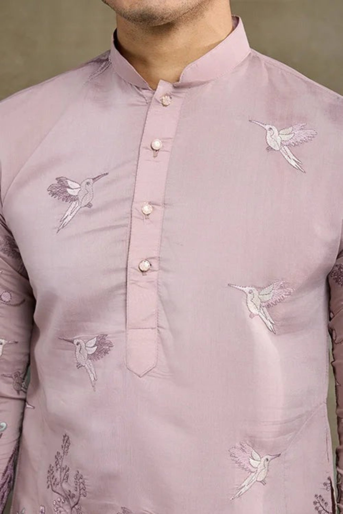 Exclusive Baby Pink Color Viscose Silk Kurta Set For Man Real Mirror Work With Matching Pant