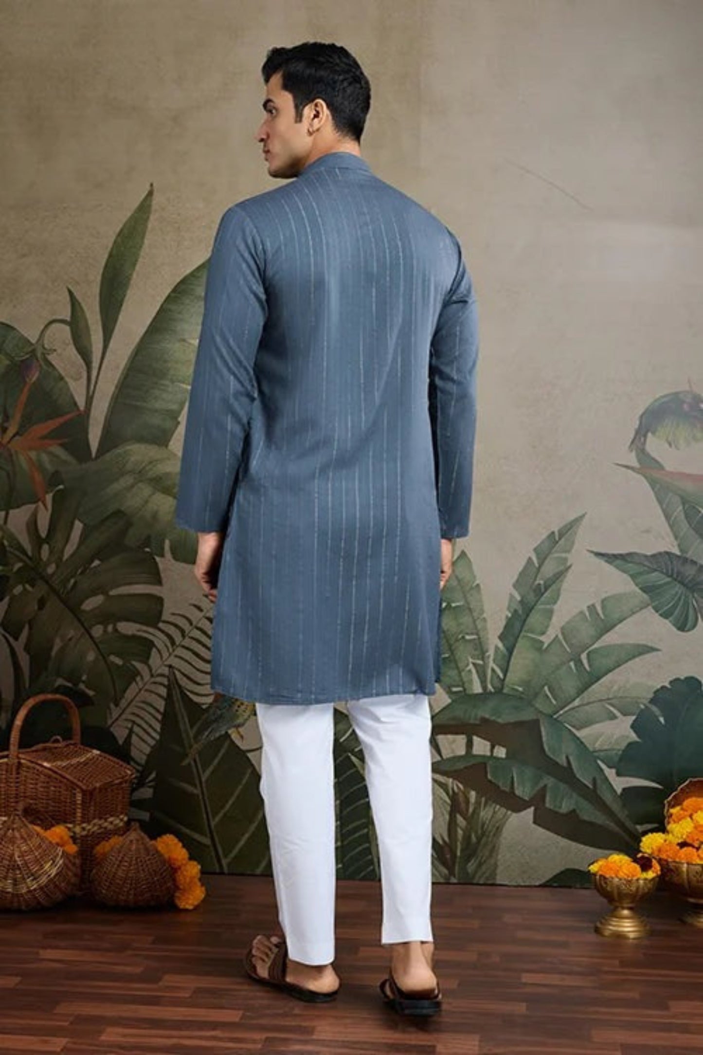 Latest Blue Color Viscose Rayon Kurta Set For Men Real Mirror Work With Matching Pant