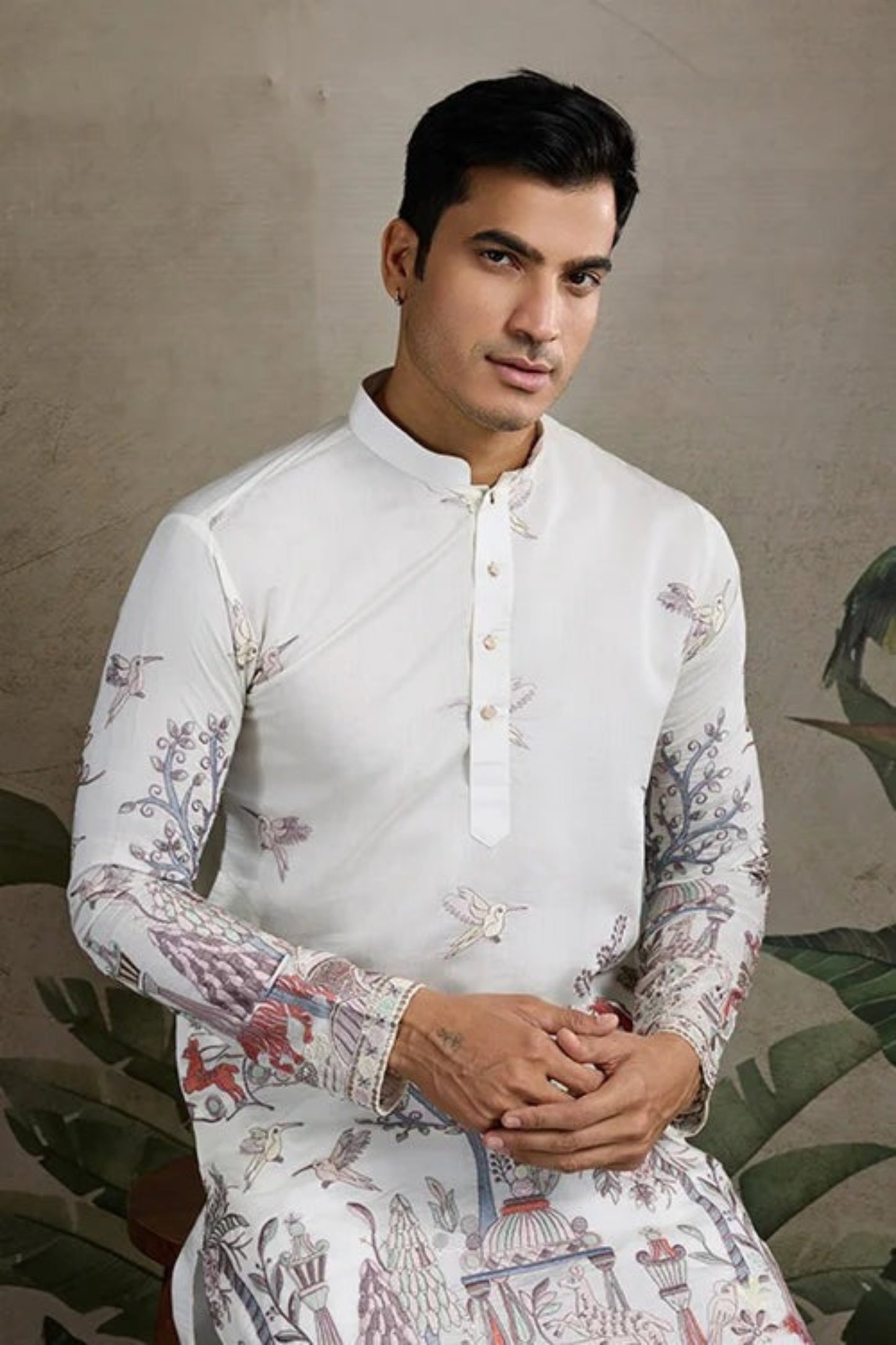 White Color Viscose Silk Kurta Set For Man Real Mirror Work With Matching Pant
