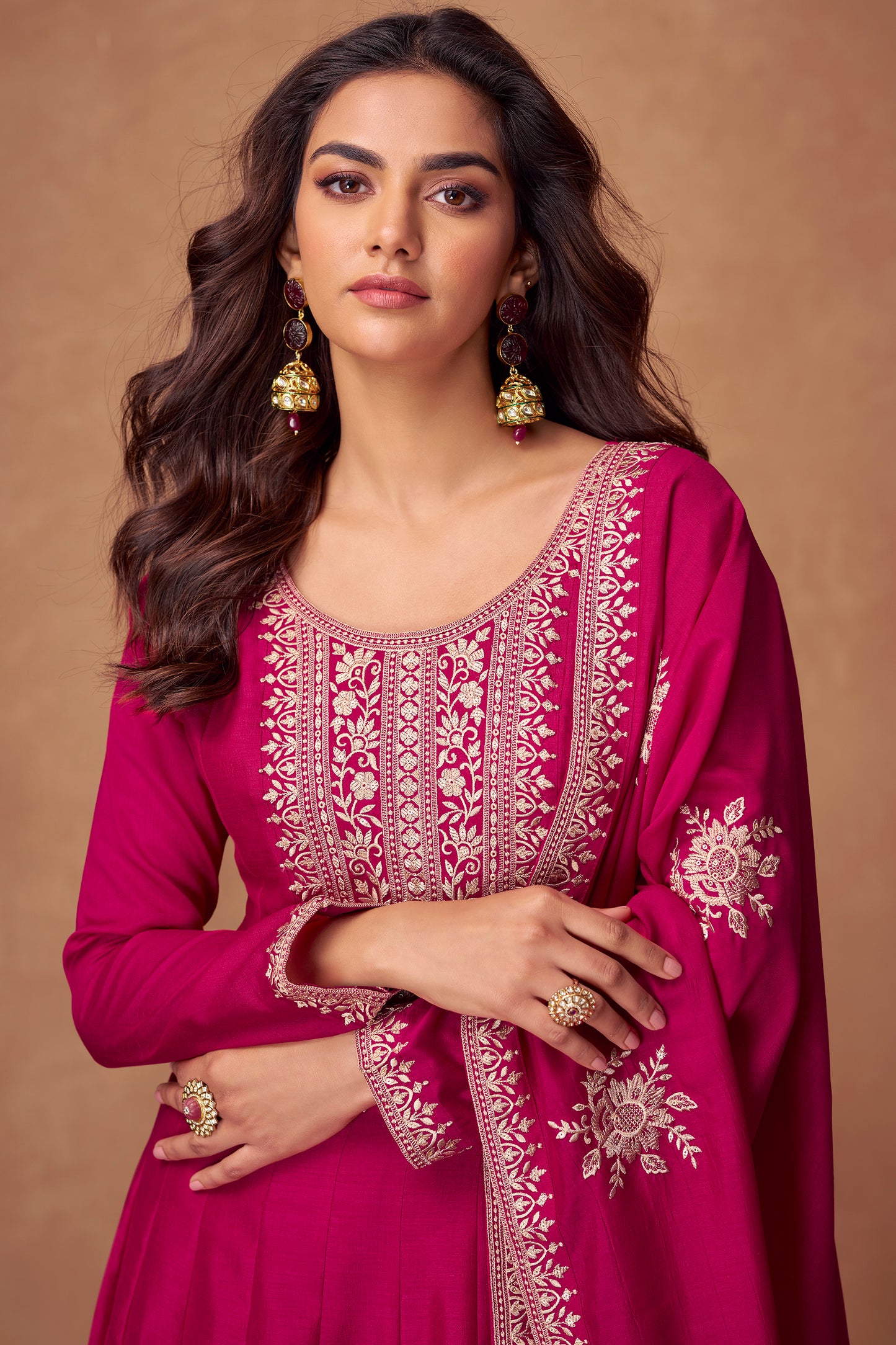 "Beautiful Anarkali gown with embroidery, ideal for weddings and special occasions."