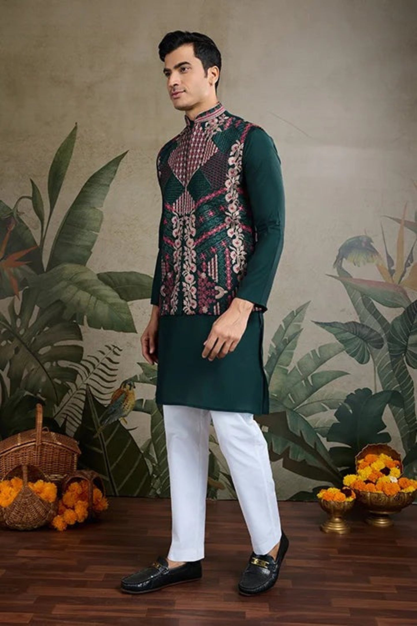 Exclusive Green Color Viscose Silk Kurta Set For Man Real Mirror Work With Matching Pant