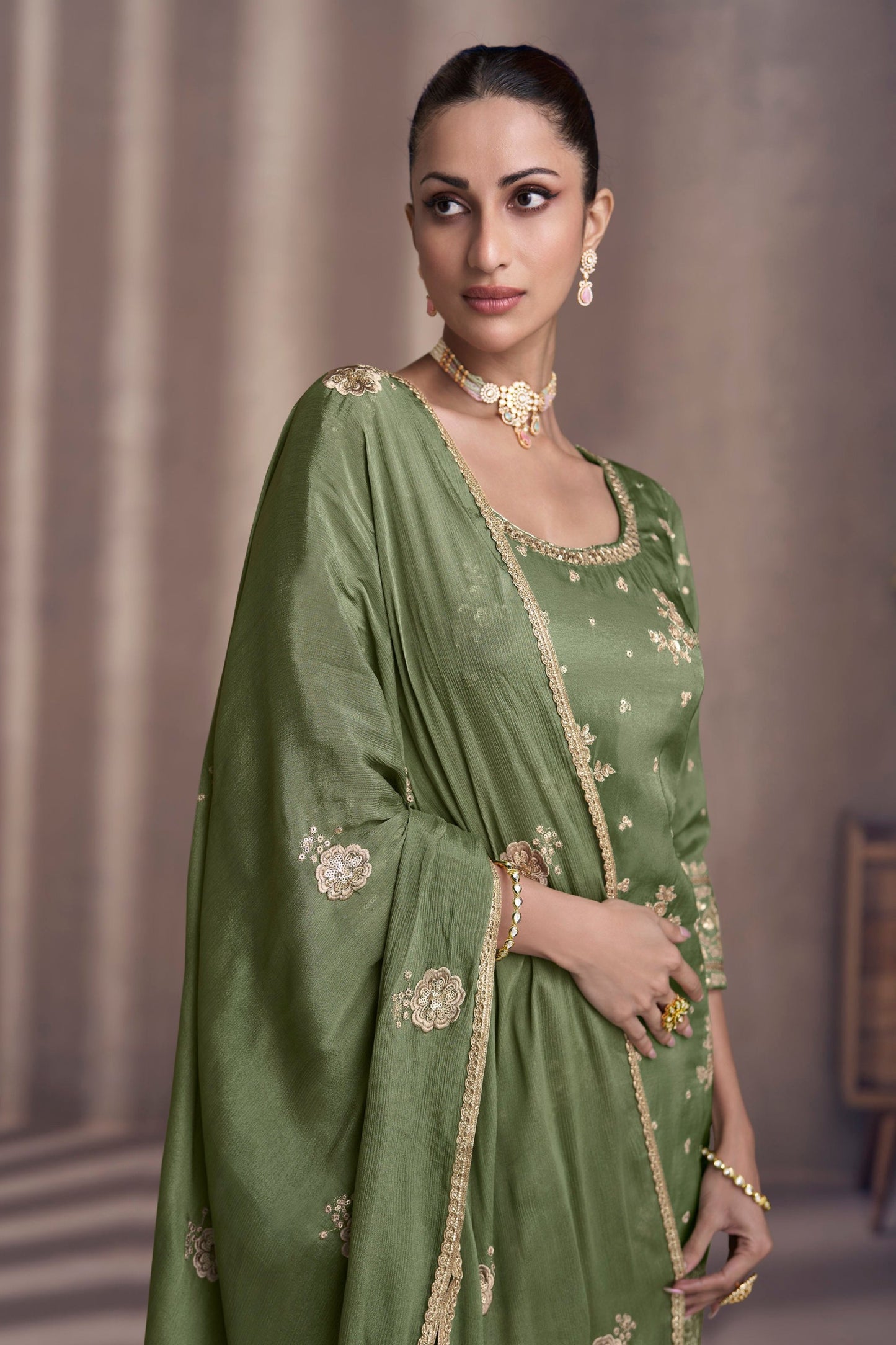 Plus Size Green Sharara Suit - Eid Diwali Festival Outfit USA Shipping