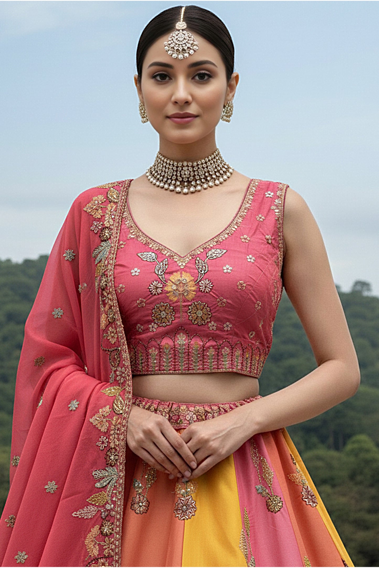 Designer Bridal Wear Embroidery Lehenga Choli For USA Women's