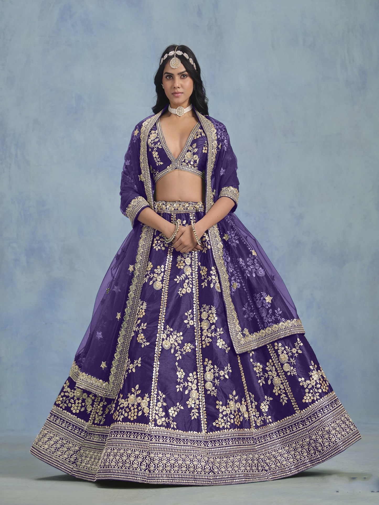 Newest Purple Colour lehenga Dress For Special Wedding-Reception