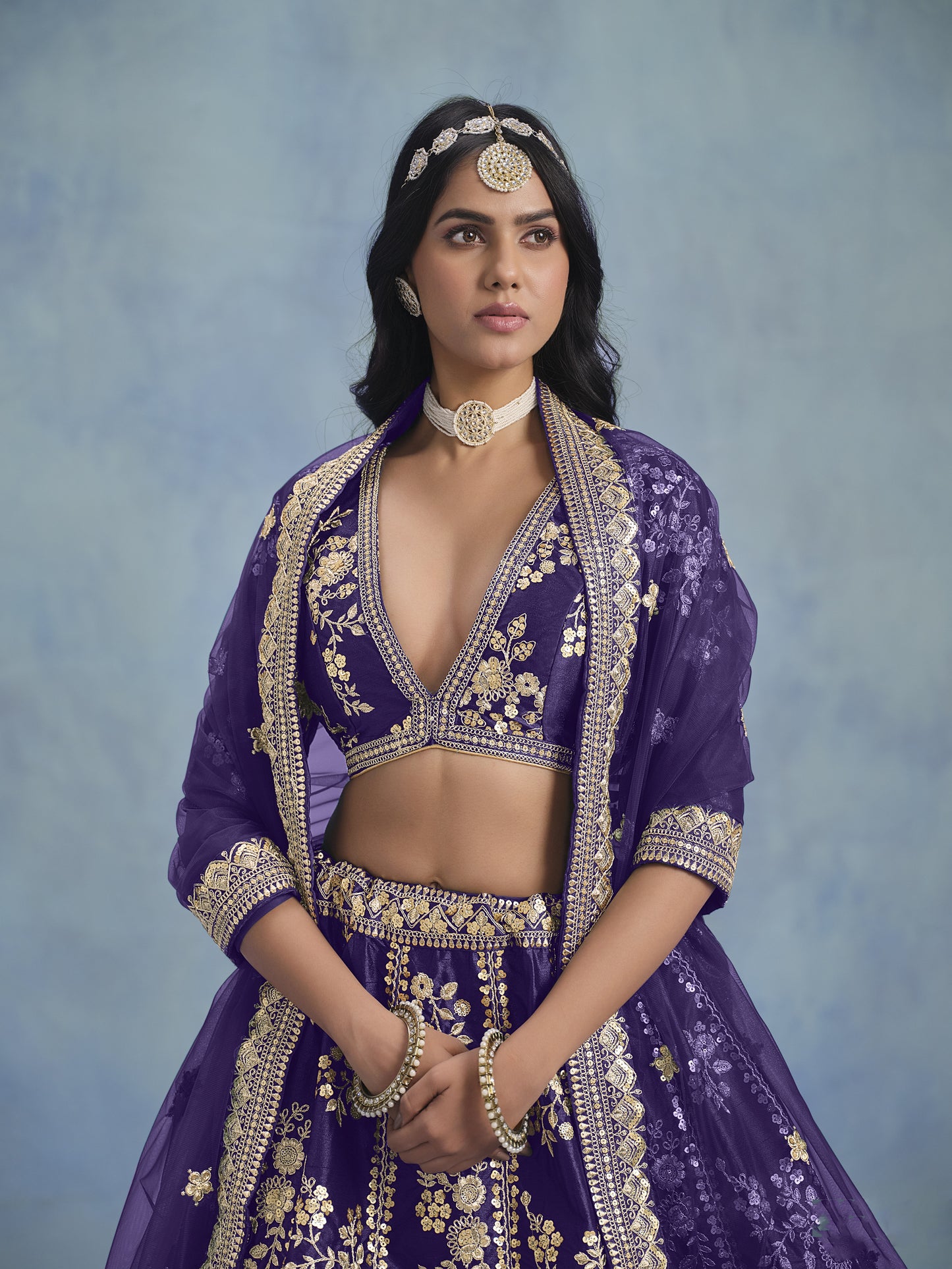 Newest Purple Colour lehenga Dress For Special Wedding-Reception