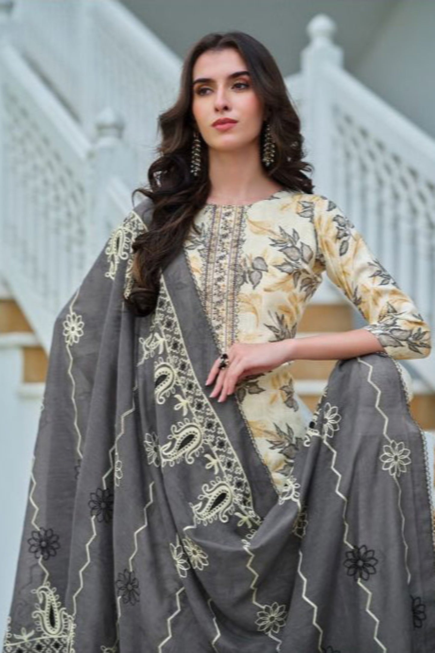 Pakistani designer cotton printed shalwar suit with embroidery work