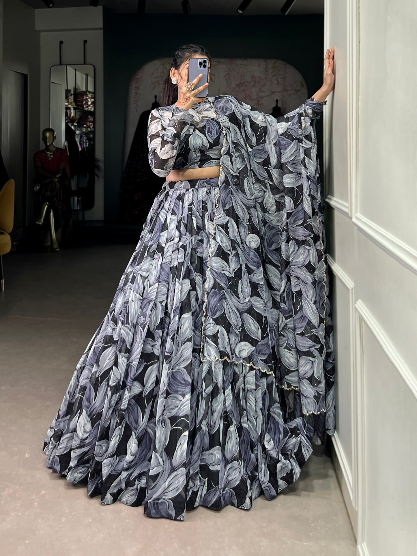 black lehenga,plus size available,Comfort Fit,Premium Fabric,Express Delivery.