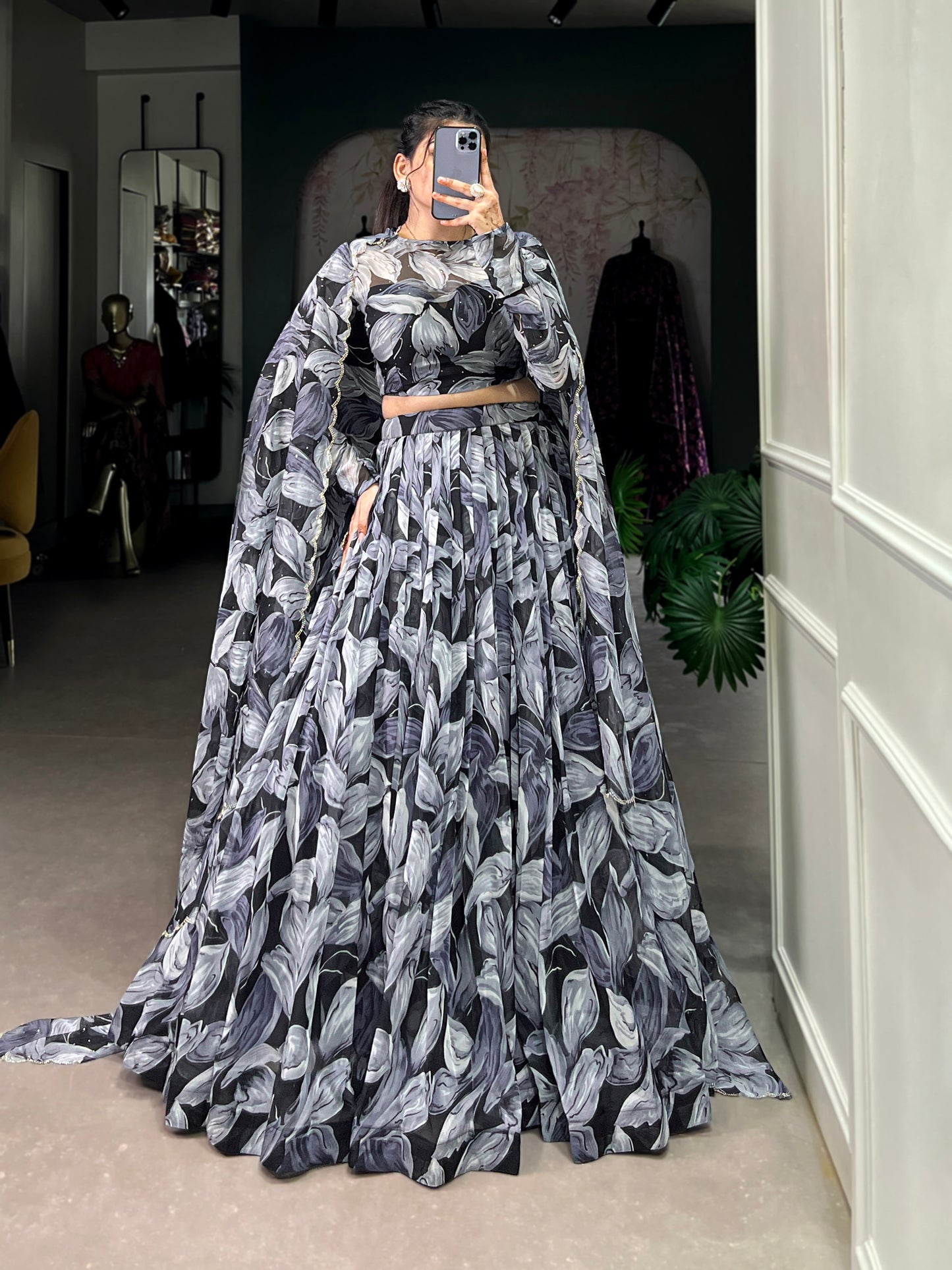 black lehenga,plus size available,Comfort Fit,Premium Fabric,Express Delivery.