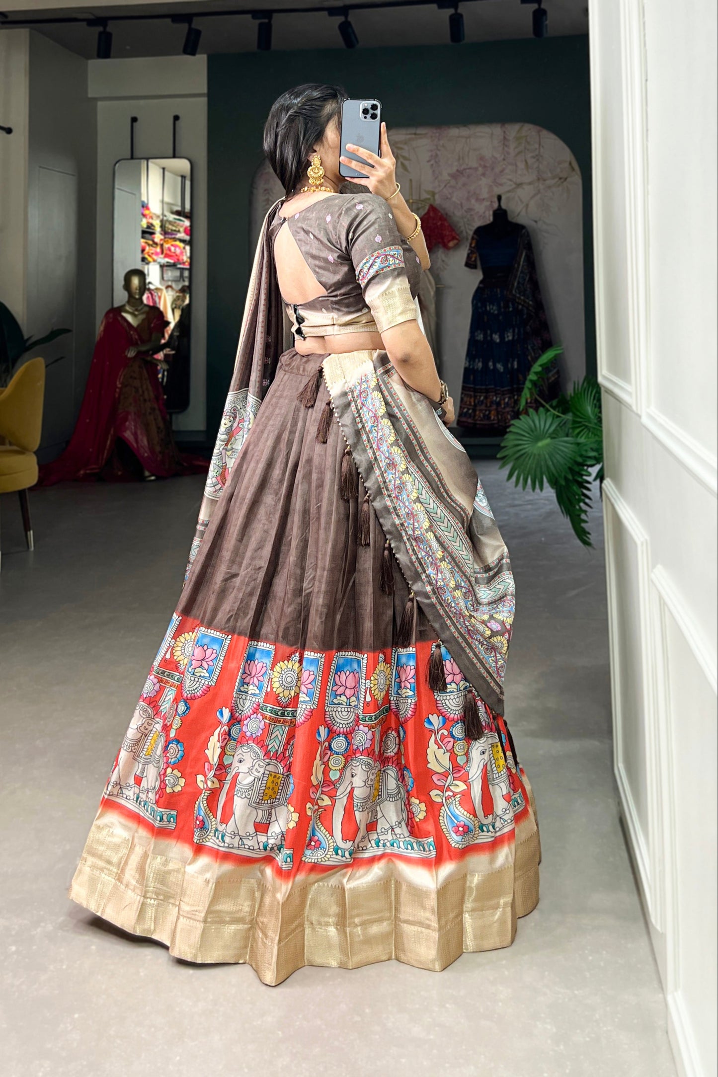 brown lehenga,plus size available,Comfort Fit,Premium Fabric,Express Delivery.