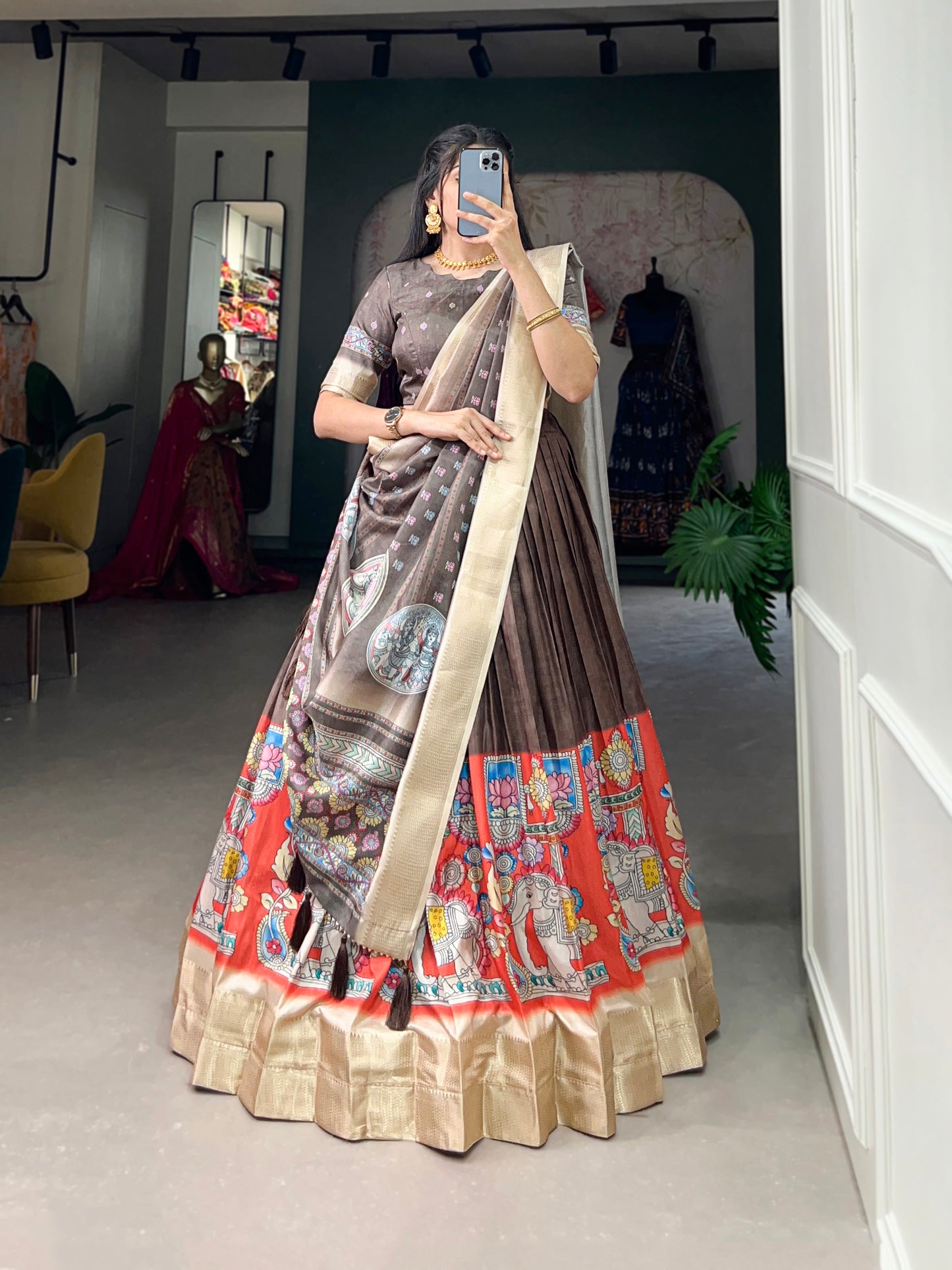 brown lehenga,plus size available,Comfort Fit,Premium Fabric,Express Delivery.