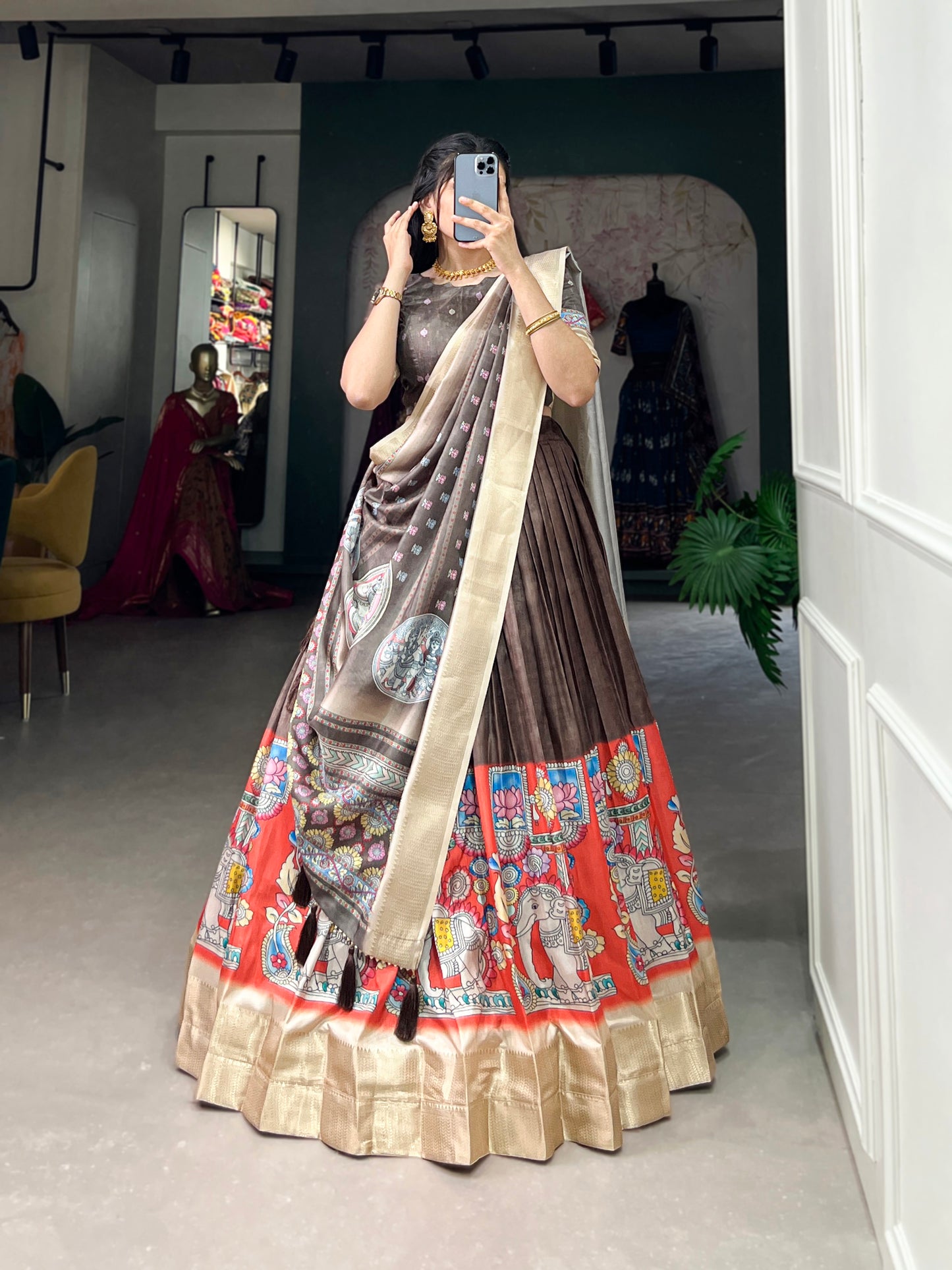 brown lehenga,plus size available,Comfort Fit,Premium Fabric,Express Delivery.