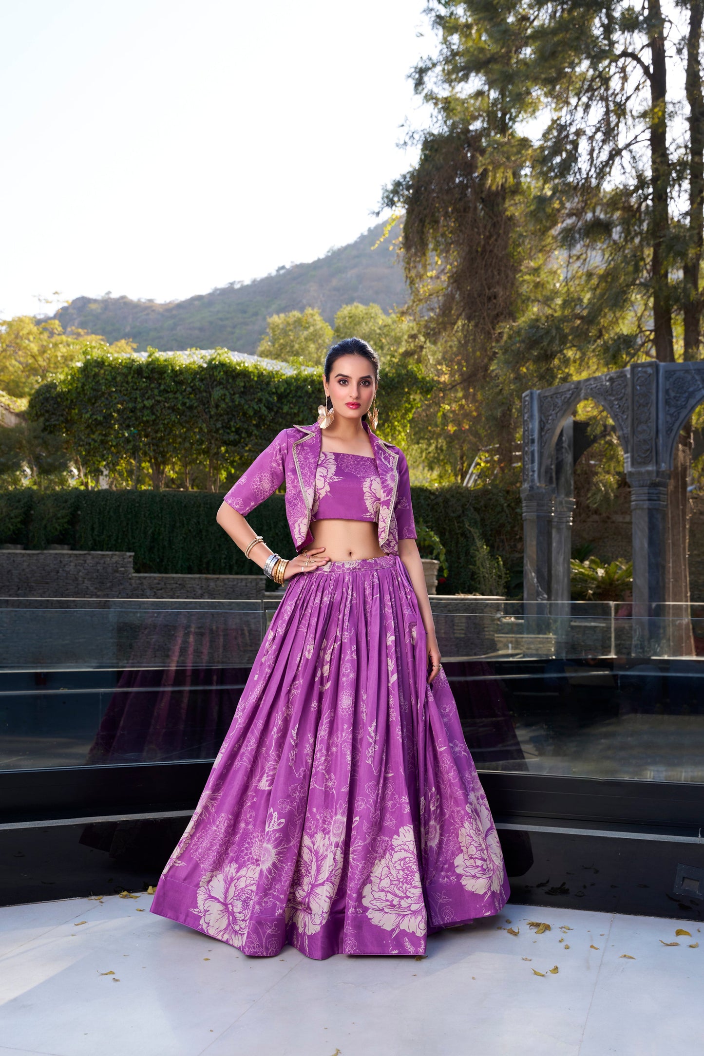 Purple Lehenga channels royalty and richness – perfect for opulent weddings, grand events, and statement looks.