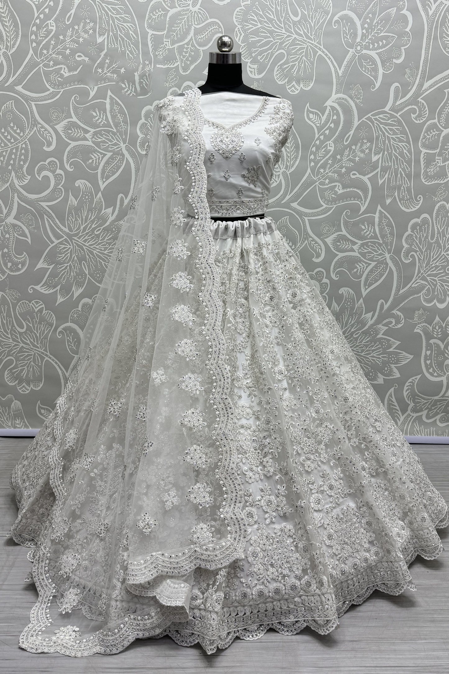 white lehenga,plus size available,Comfort Fit,Premium Fabric,Express Delivery.