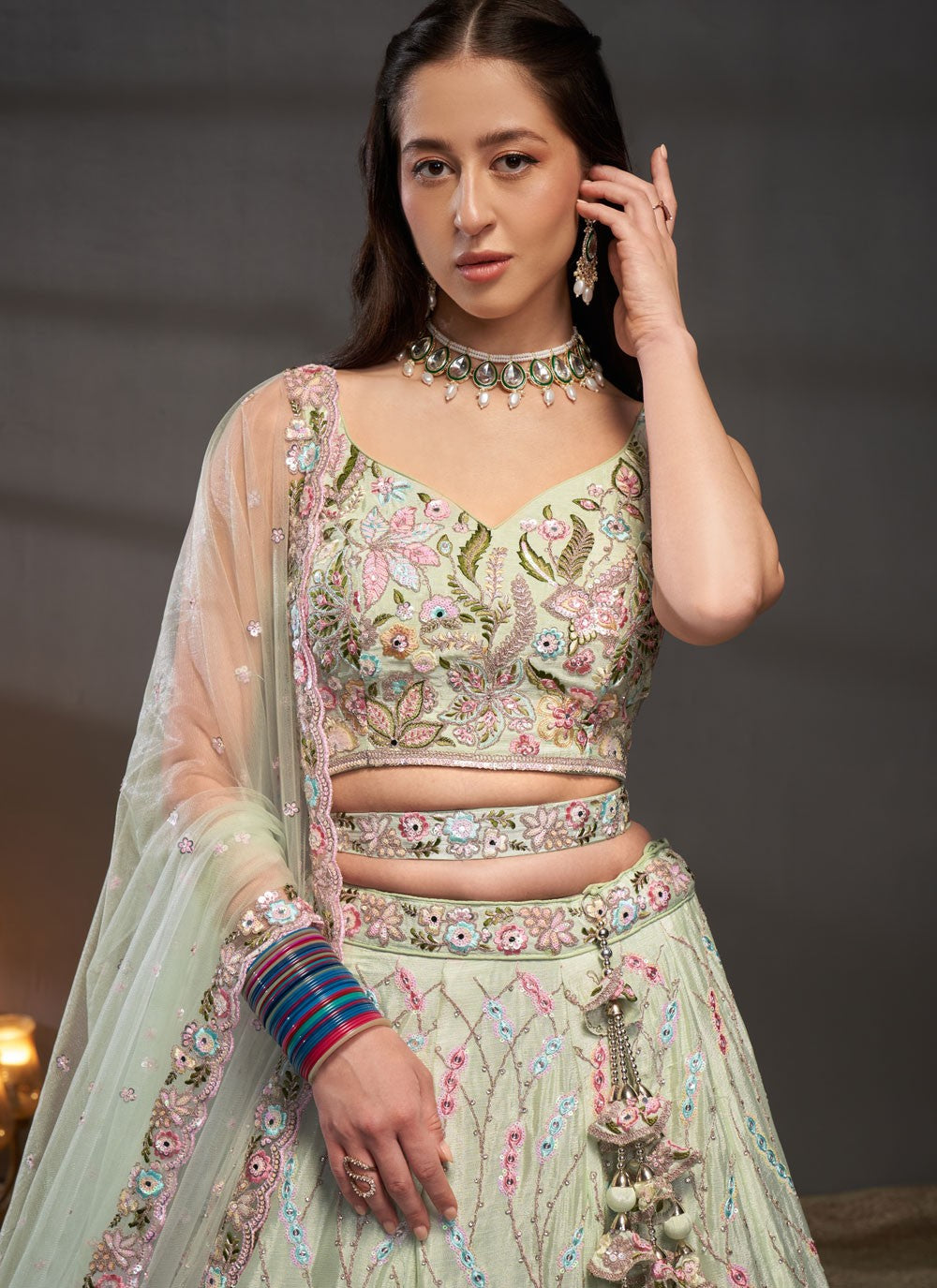 pastel green lehenga,plus size available,Comfort Fit,Premium Fabric,Express Delivery.
