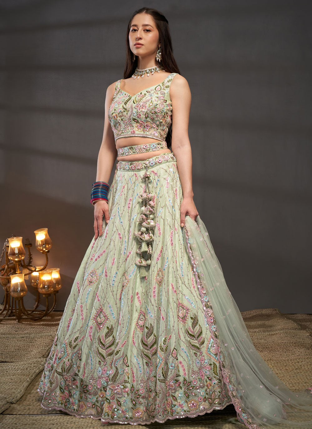 pastel green lehenga,plus size available,Comfort Fit,Premium Fabric,Express Delivery.