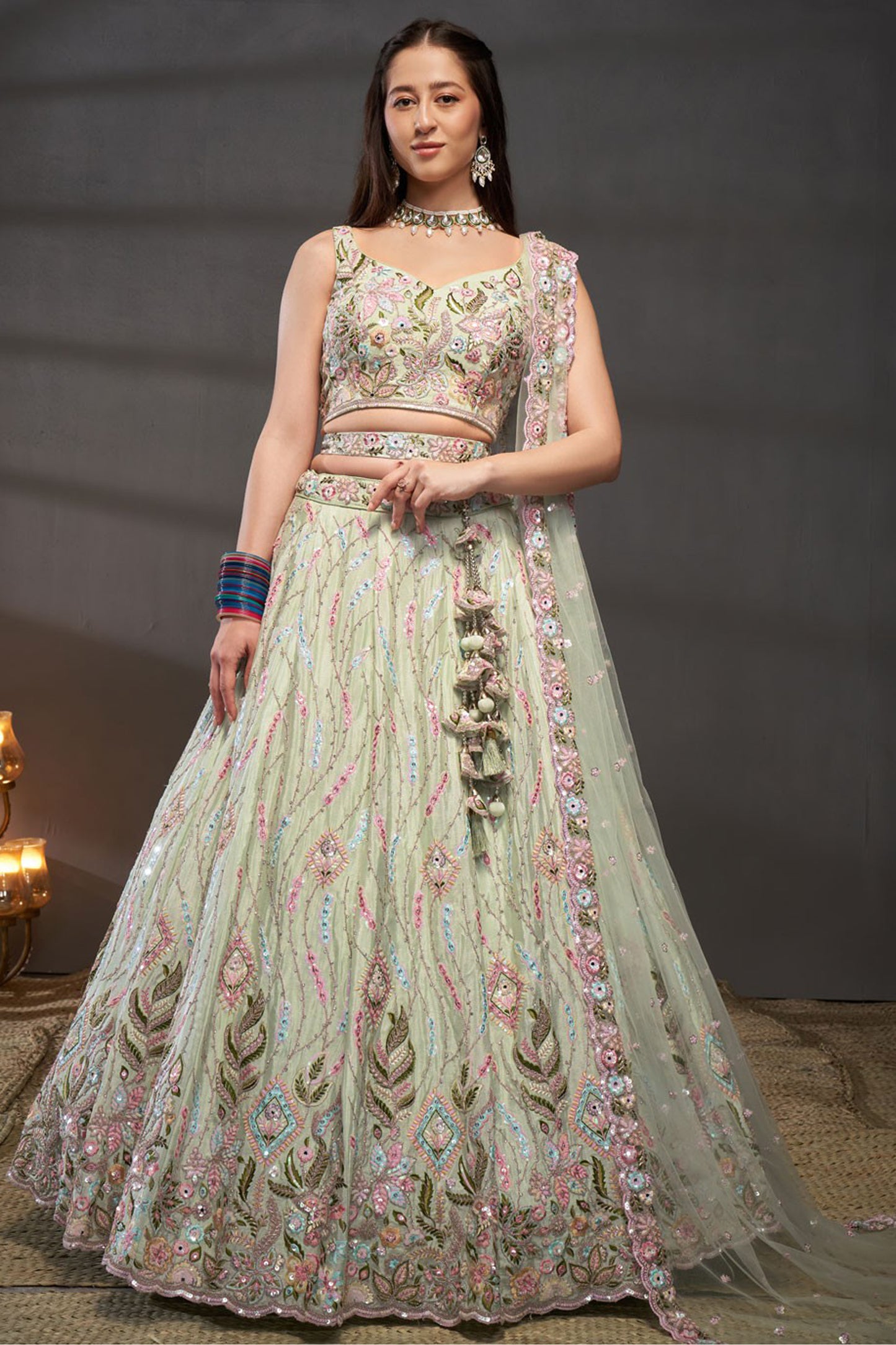 pastel green lehenga,plus size available,Comfort Fit,Premium Fabric,Express Delivery.