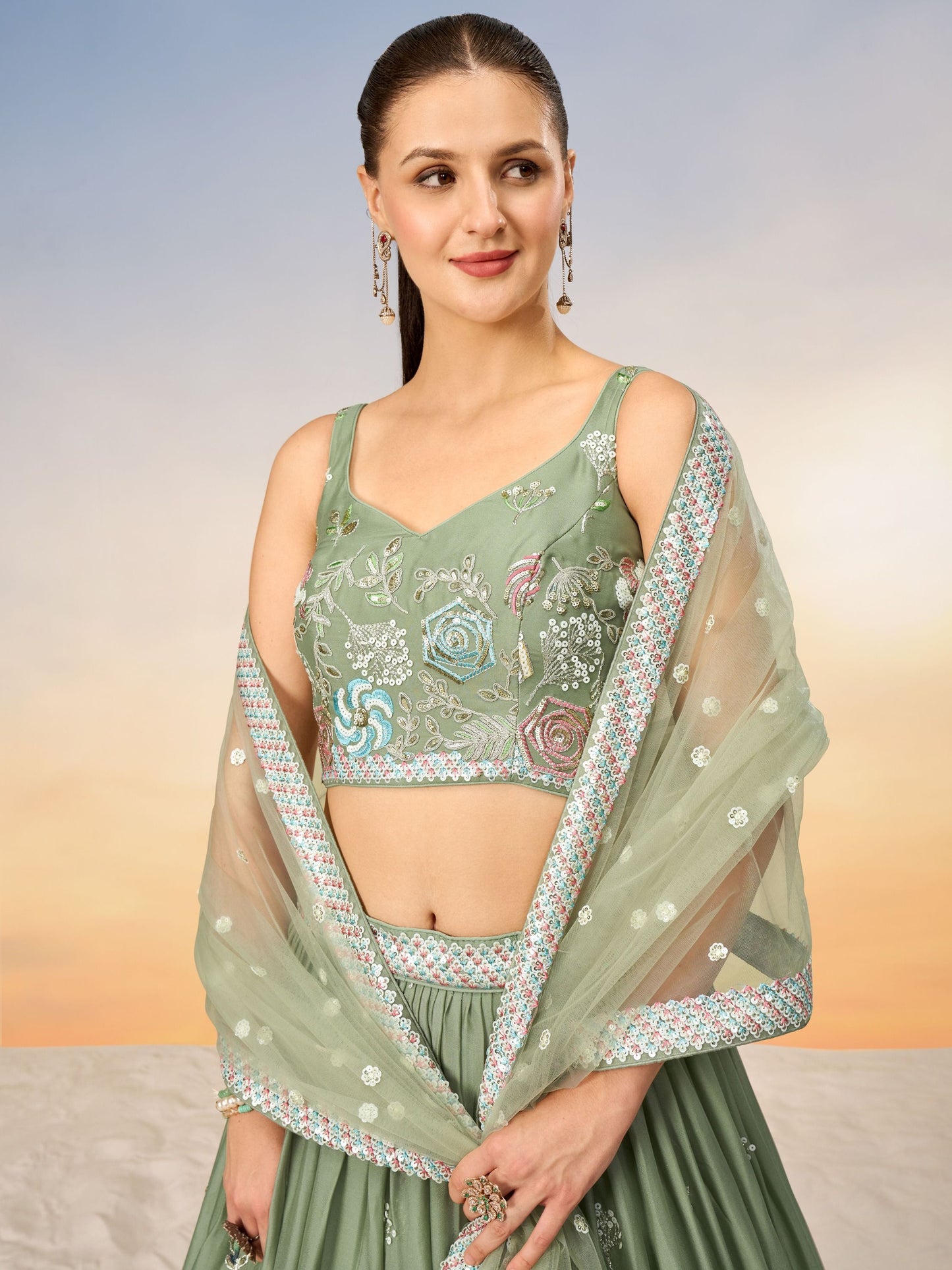 pastel green lehenga,plus size available,Comfort Fit,Premium Fabric,Express Delivery.