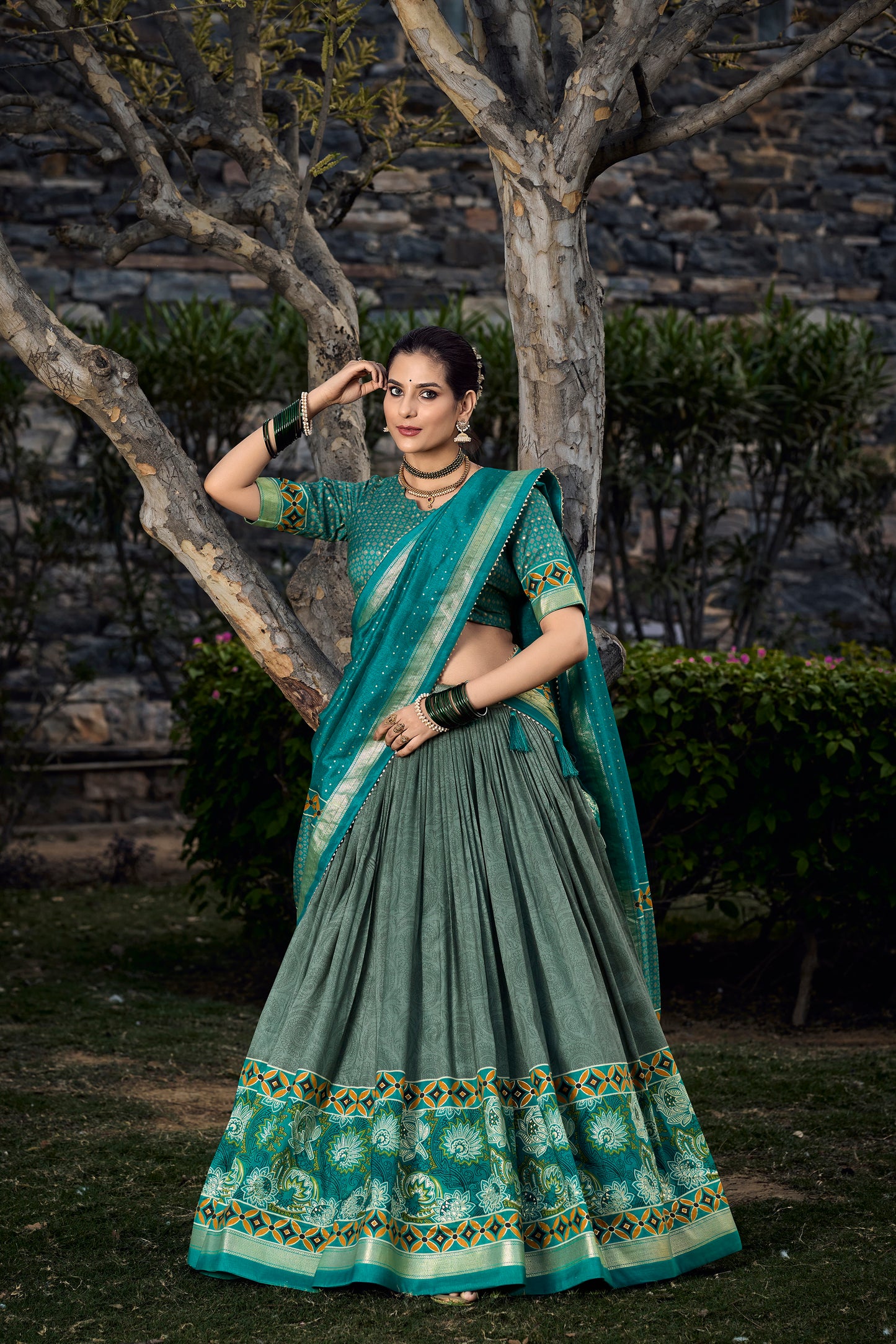 Green Lehenga symbolizes festivity and renewal – perfect for Mehndi nights, family events, and joyful occasions.