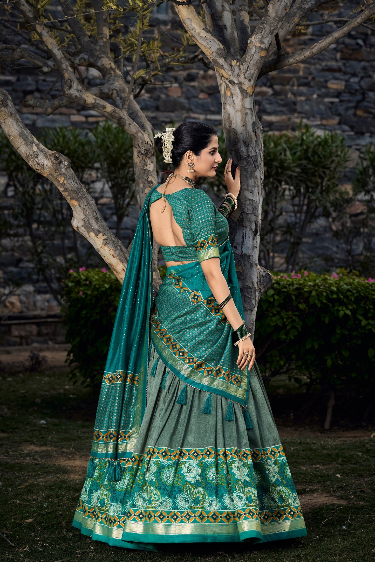 Green Lehenga symbolizes festivity and renewal – perfect for Mehndi nights, family events, and joyful occasions.
