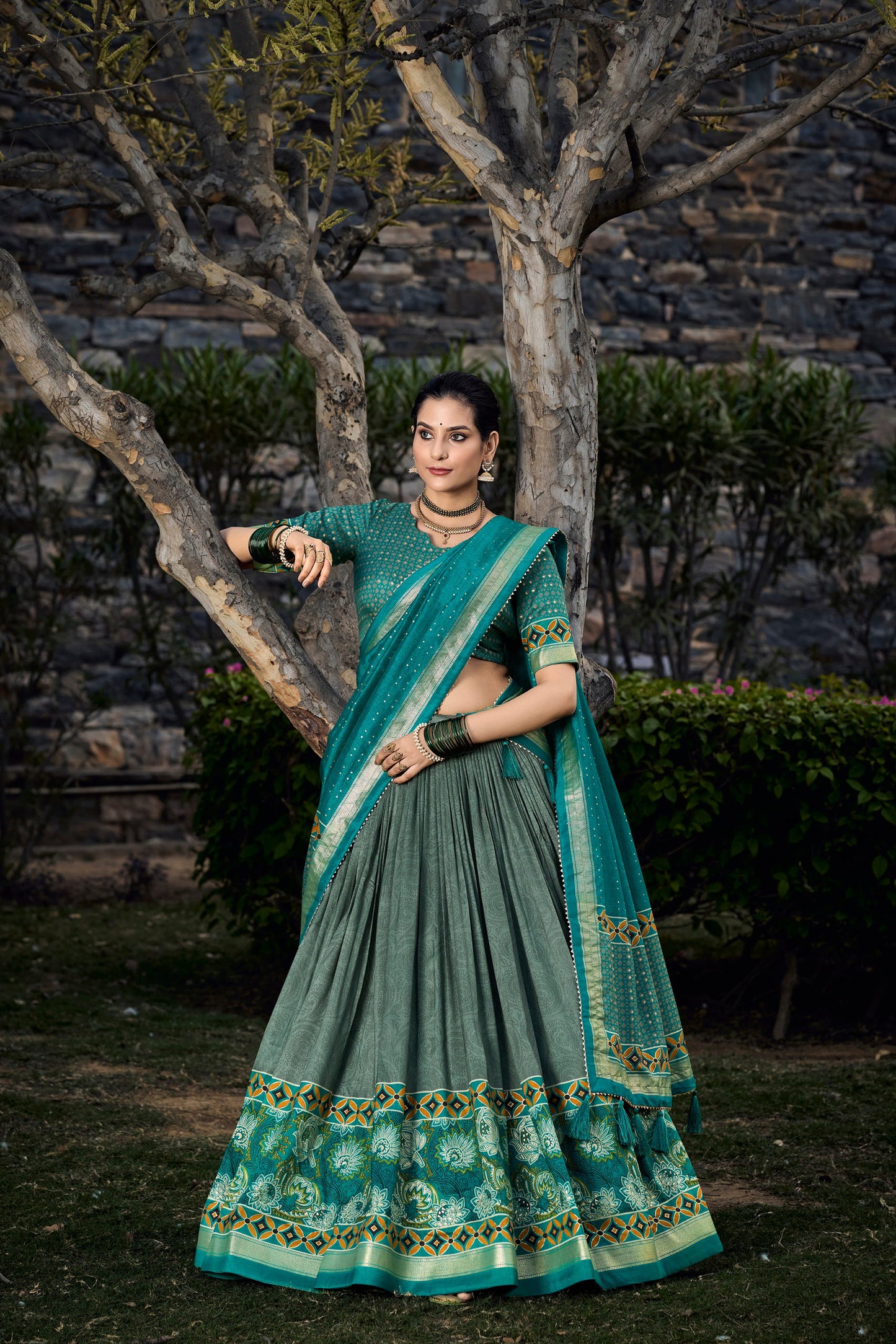 Green Lehenga symbolizes festivity and renewal – perfect for Mehndi nights, family events, and joyful occasions.
