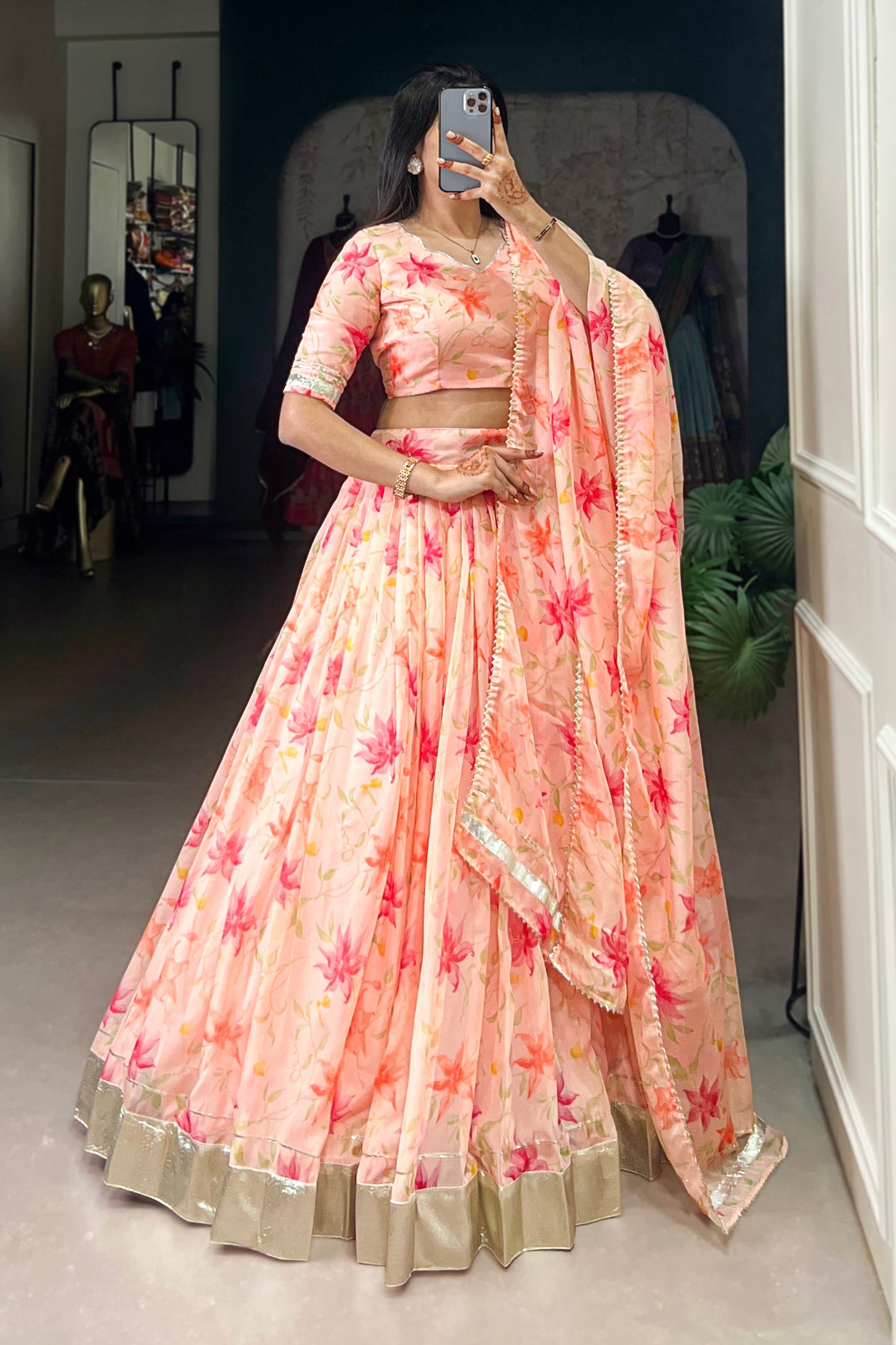 light orange lehenga,plus size available,Comfort Fit,Premium Fabric,Express Delivery.
