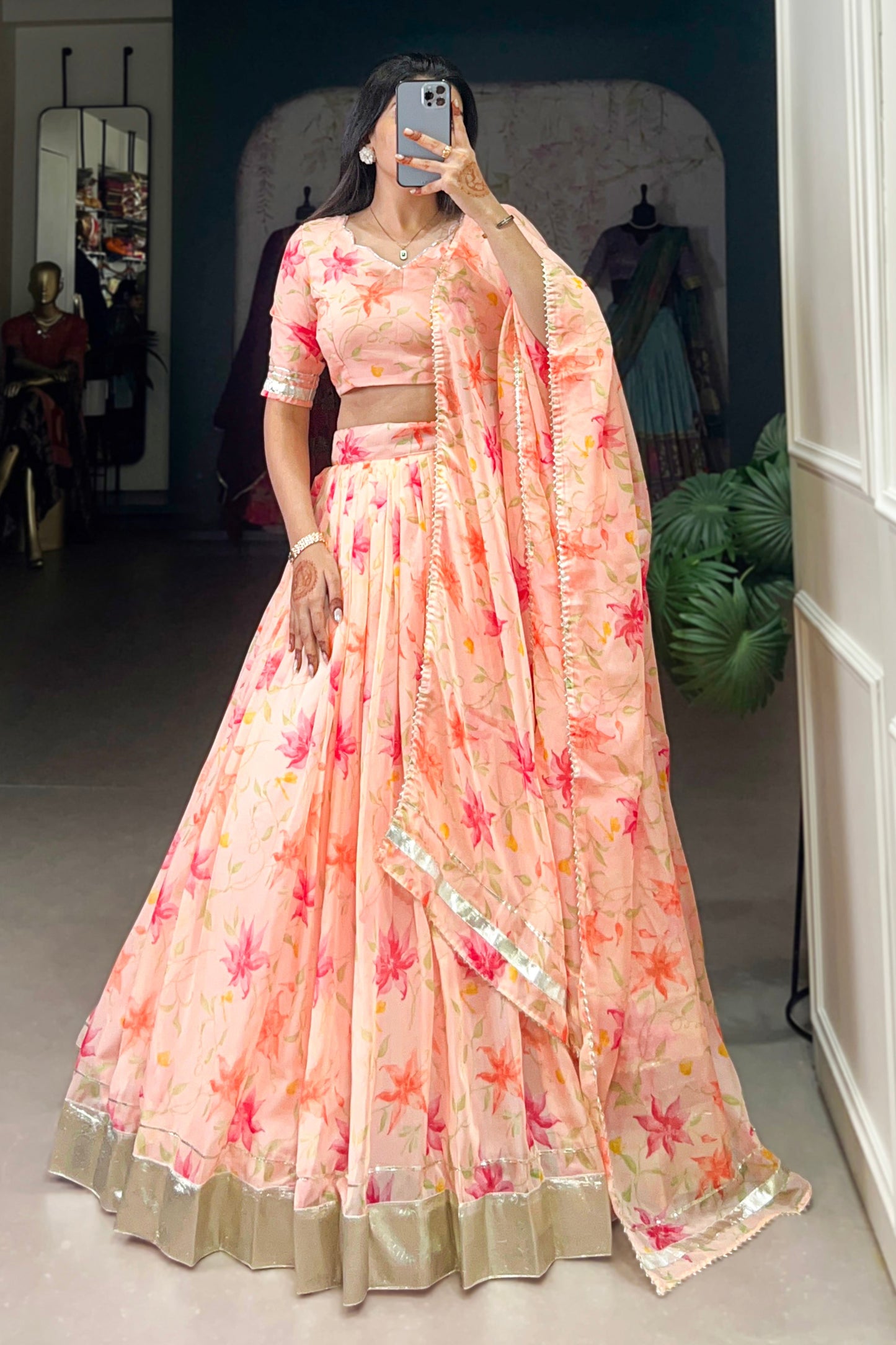 light orange lehenga,plus size available,Comfort Fit,Premium Fabric,Express Delivery.