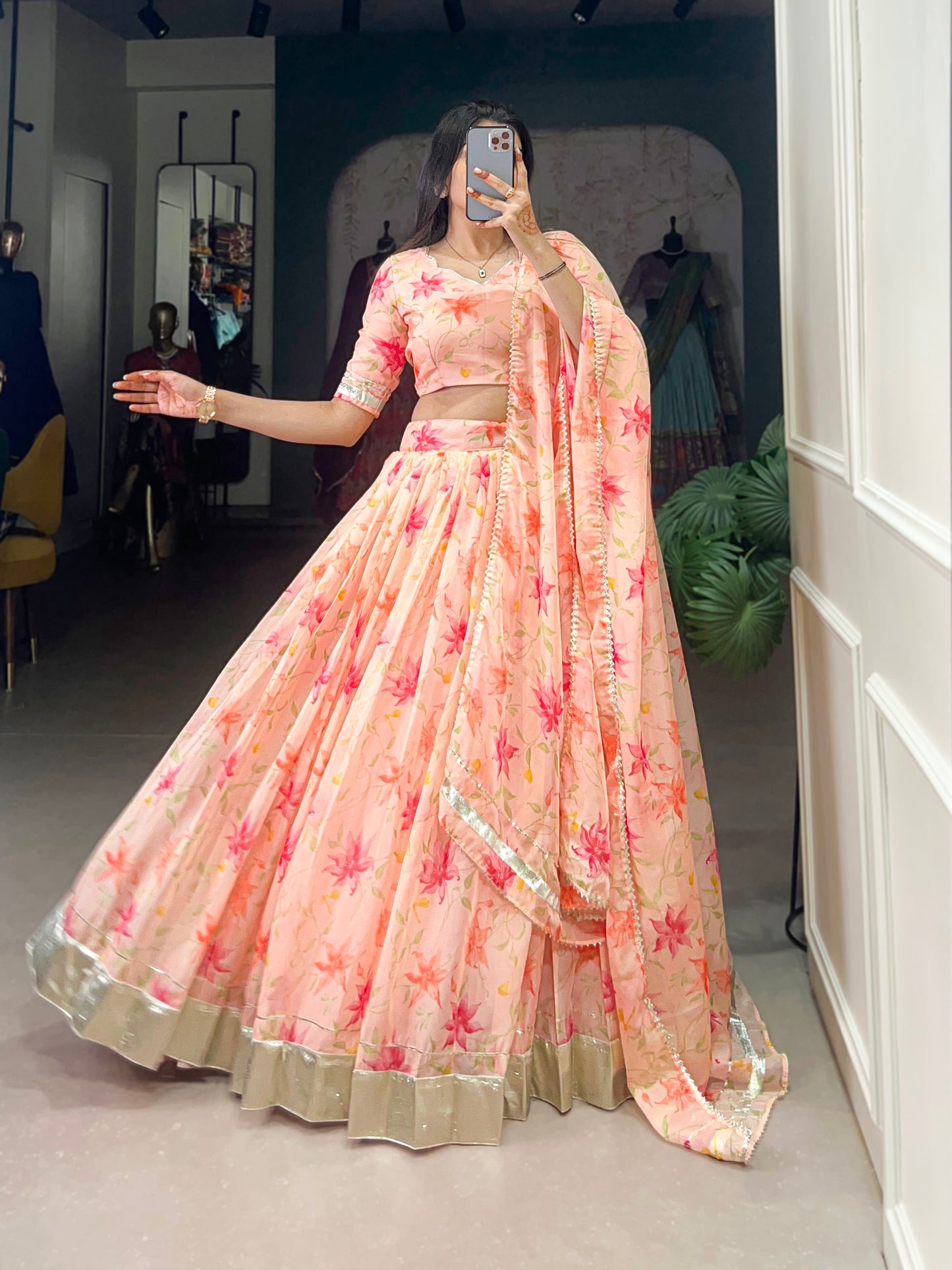 light orange lehenga,plus size available,Comfort Fit,Premium Fabric,Express Delivery.