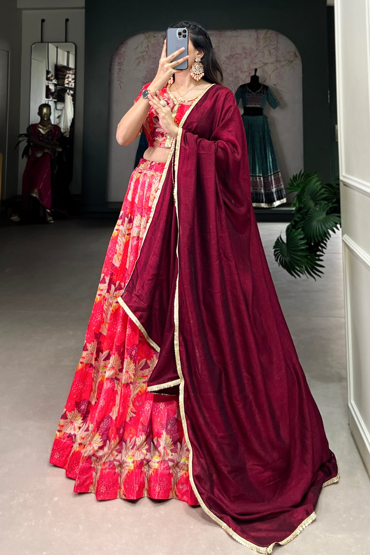red lehenga,plus size available,Comfort Fit,Premium Fabric,Express Delivery.