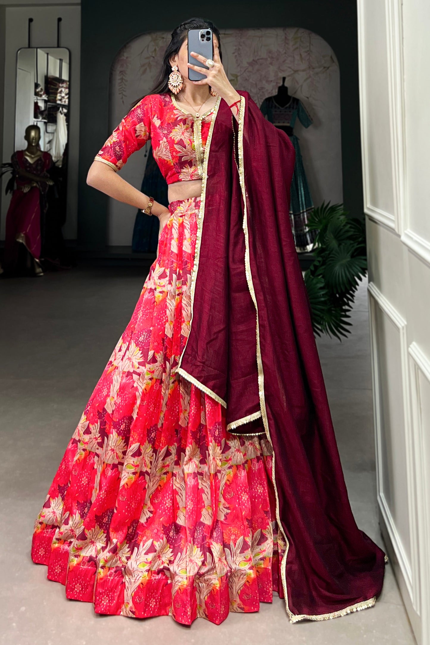 red lehenga,plus size available,Comfort Fit,Premium Fabric,Express Delivery.